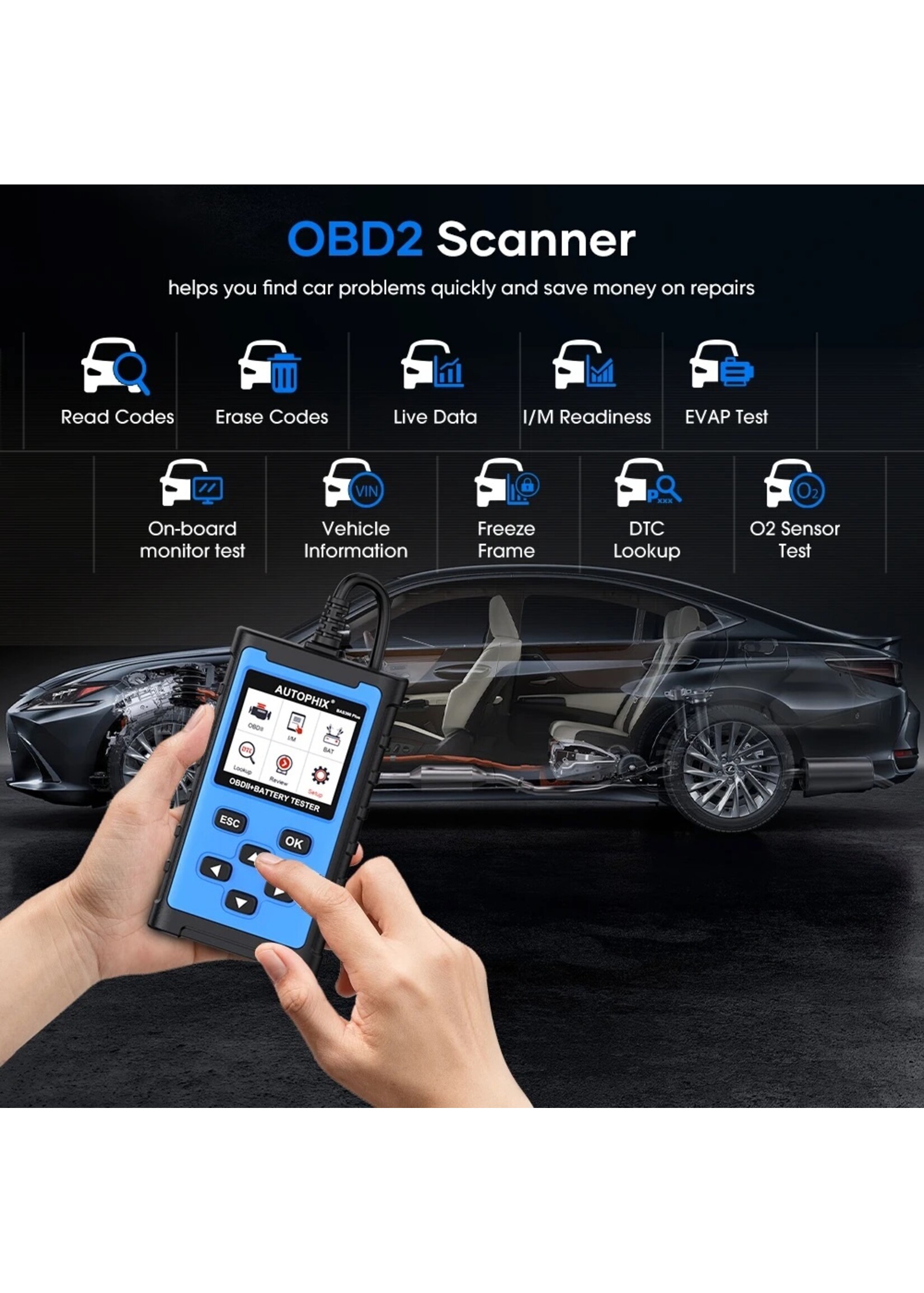 Autophix AUTOPHIX BAS300 Plus 6V/12V/24V batterijtester en OBD2-scanner