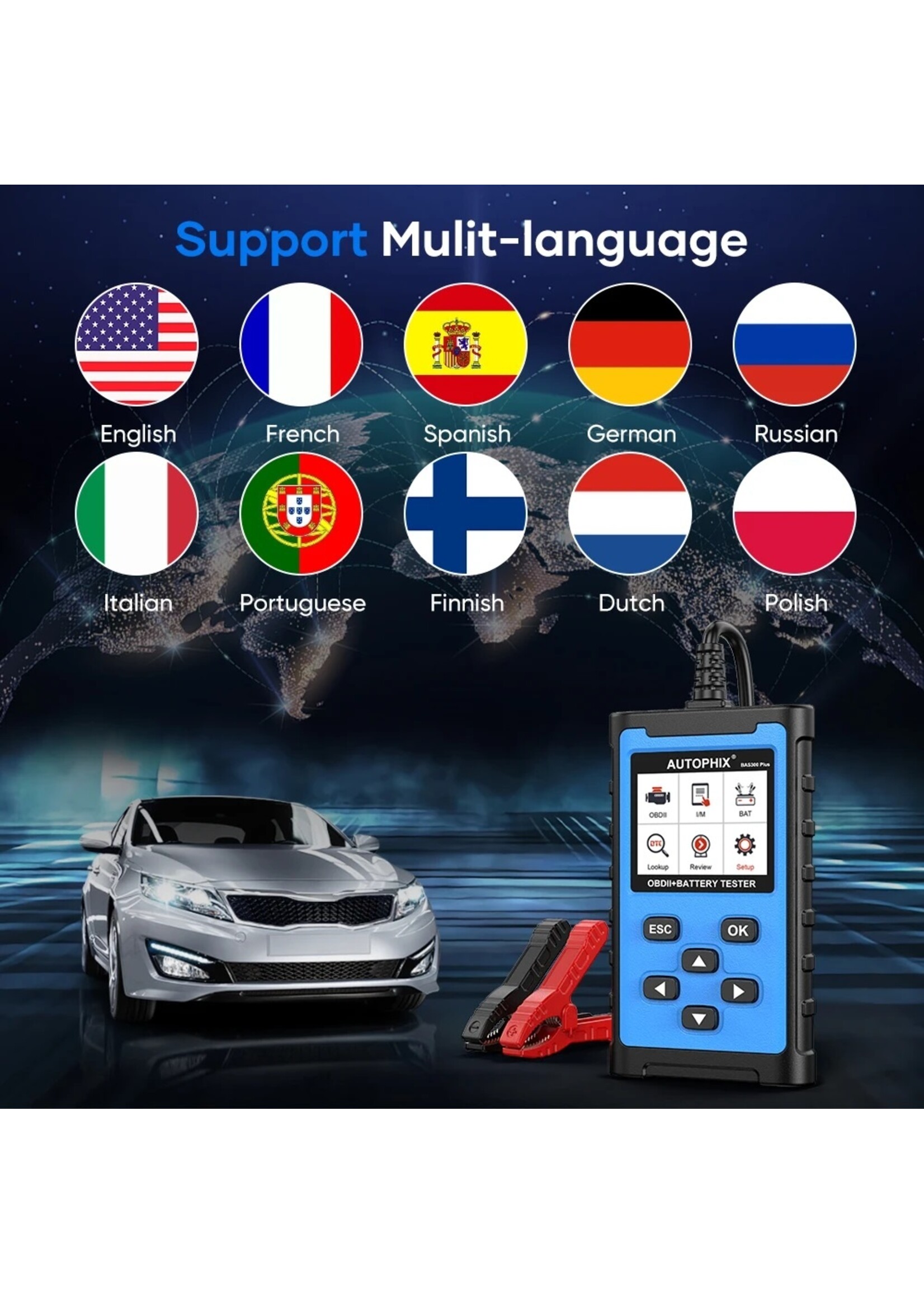 Autophix AUTOPHIX BAS300 Plus 6V/12V/24V batterijtester en OBD2-scanner