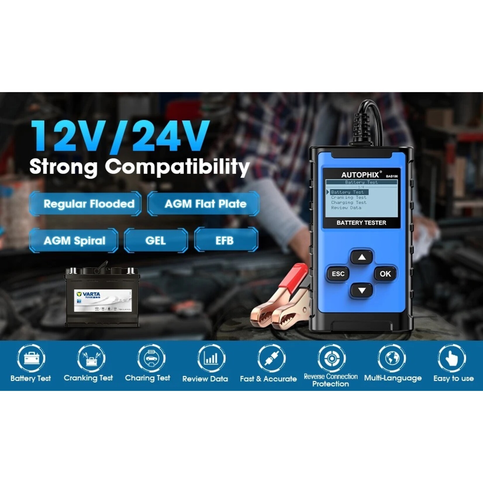 Autophix Autophix BAS100 auto-accutester 12/24V snellaadcircuit