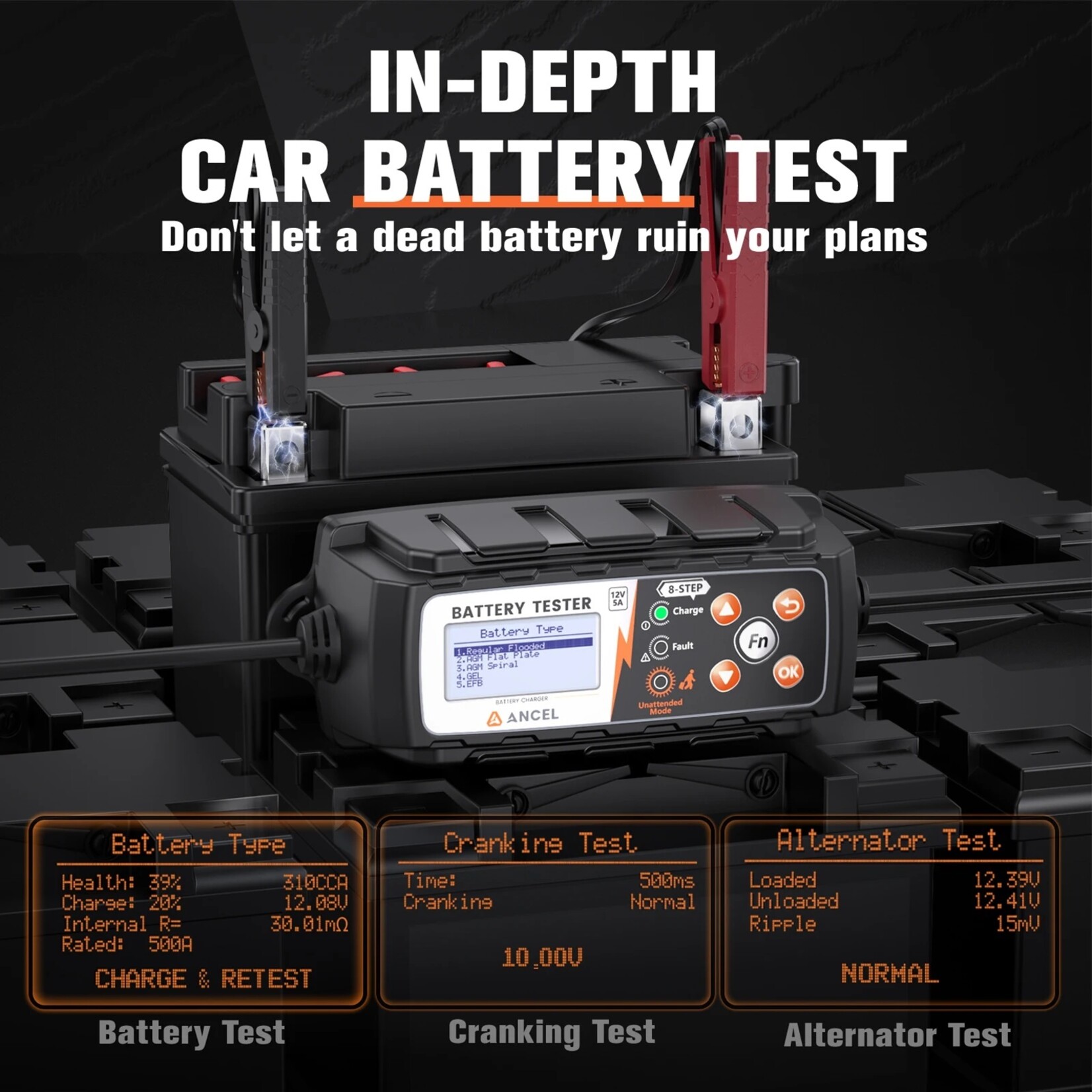 Ancel ANCEL BT521 12V auto-accutester en oplader