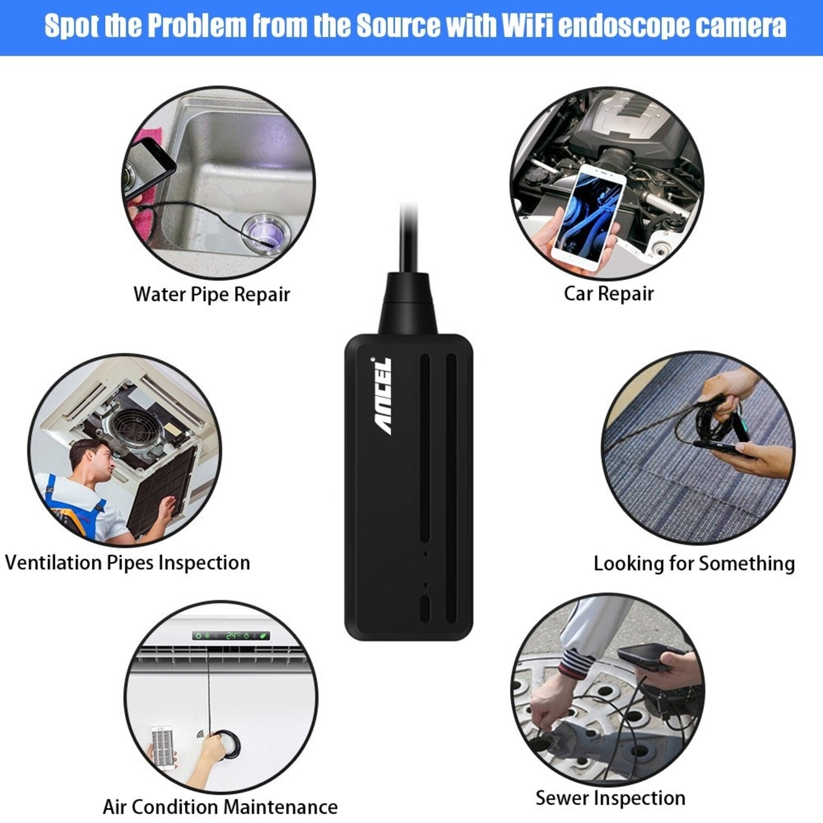 Ancel ANCEL W655 WIFI Endoscoop Camera 5.5mm