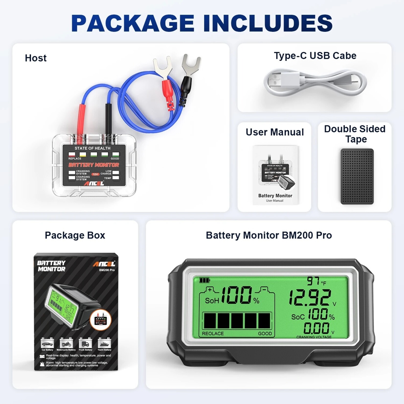 Ancel ANCEL BM200 PRO 12V LED-autoaccu tester/monitor