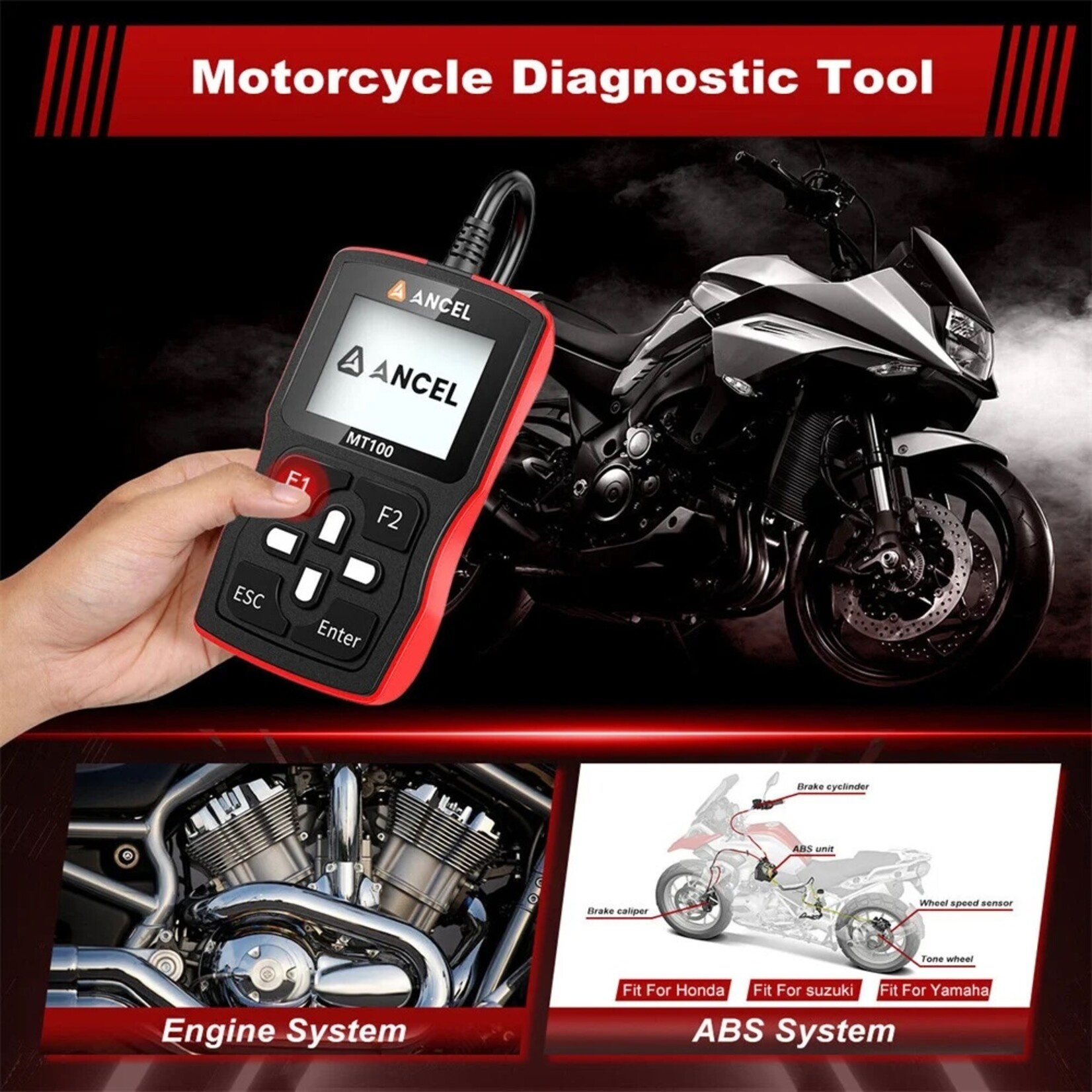 Ancel ANCEL MT100 Motorfiets OBD2 scanner Motorfietsen Scanner Tool voor YAMAHA/HONDA/SUZUKI
