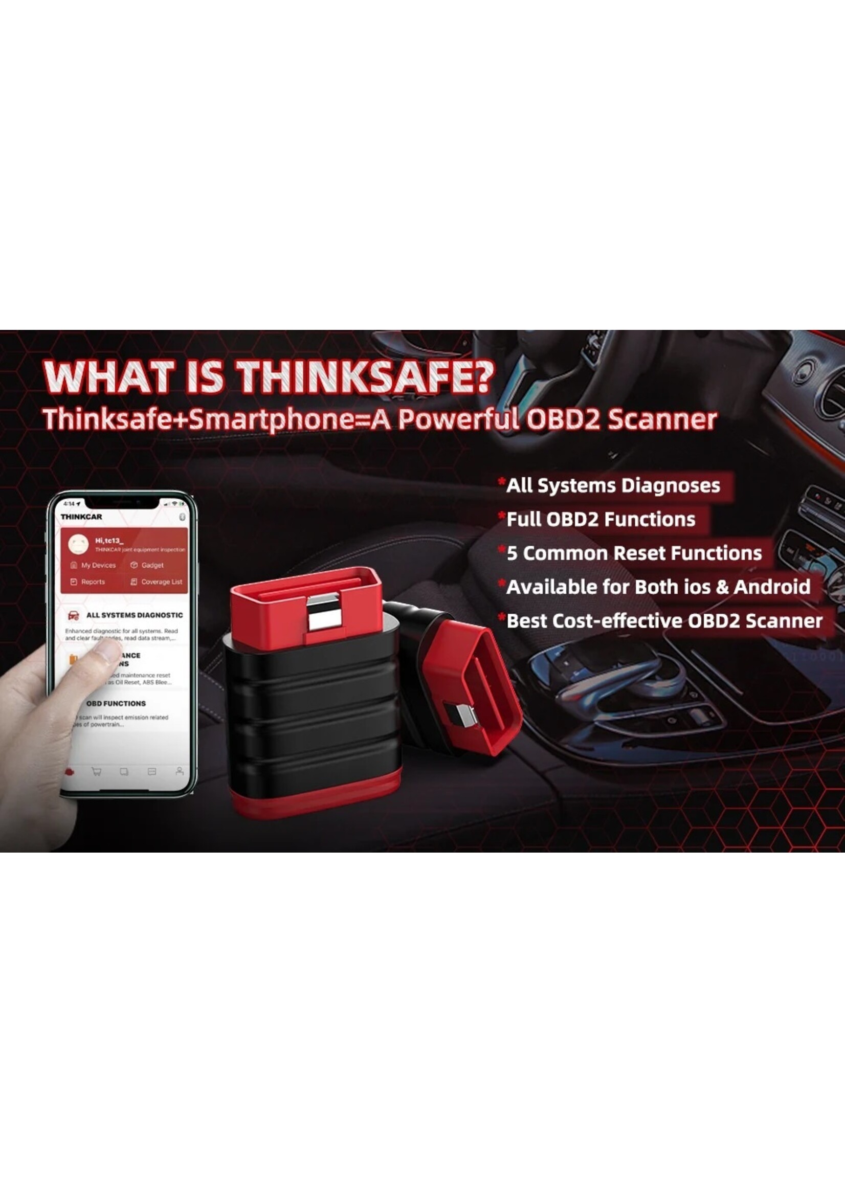 THINKCAR Thinkcar Thinksafe OBD2 Bluetooth Scanner – Volledige Systeemdiagnose en 5 Resetfuncties