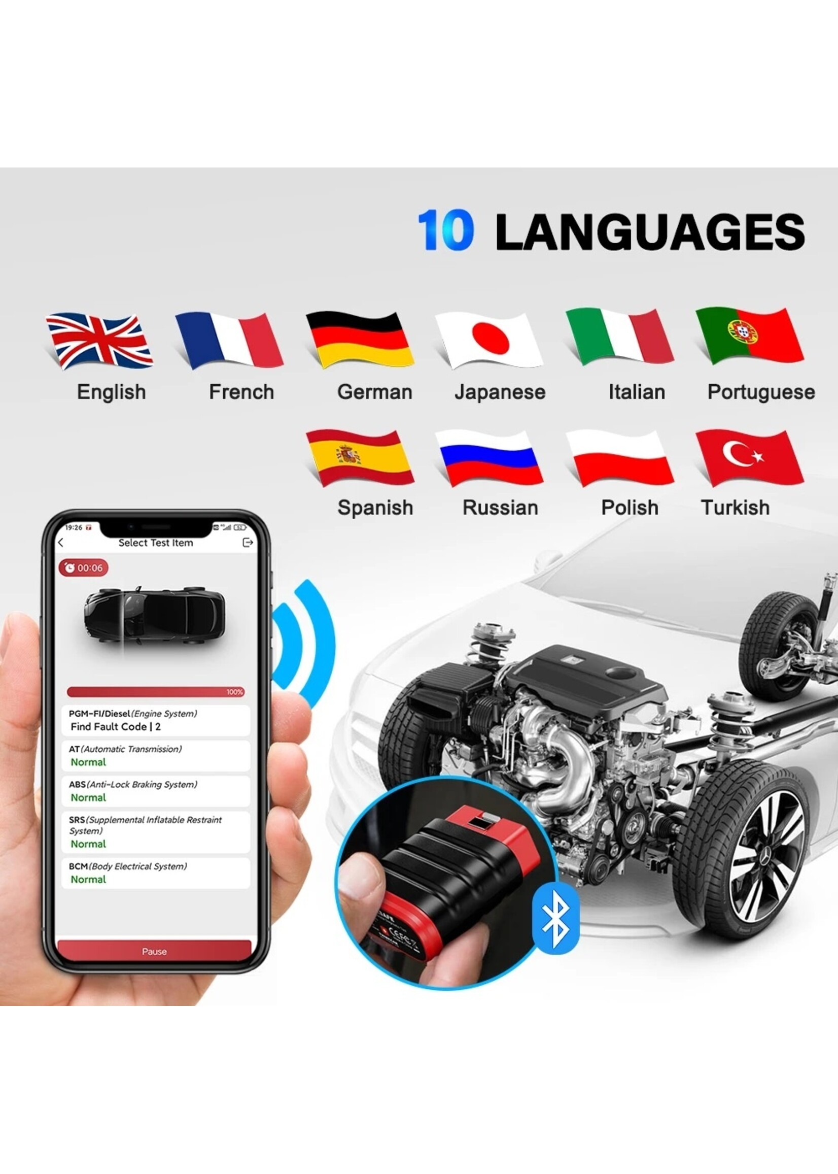 THINKCAR Thinkcar Thinksafe OBD2 Bluetooth Scanner – Volledige Systeemdiagnose en 5 Resetfuncties