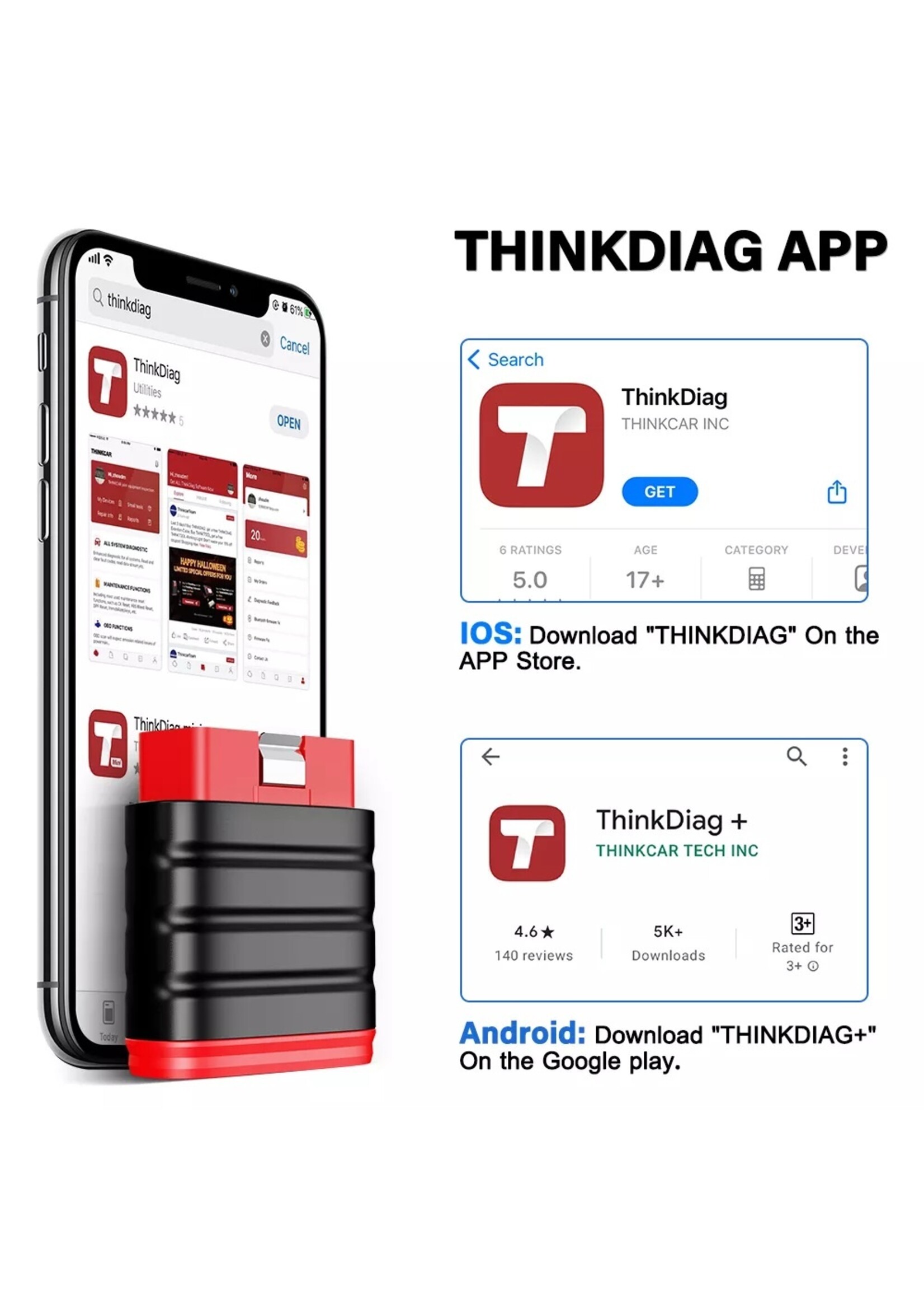 THINKCAR Thinkcar Thinksafe OBD2 Bluetooth Scanner – Volledige Systeemdiagnose en 5 Resetfuncties
