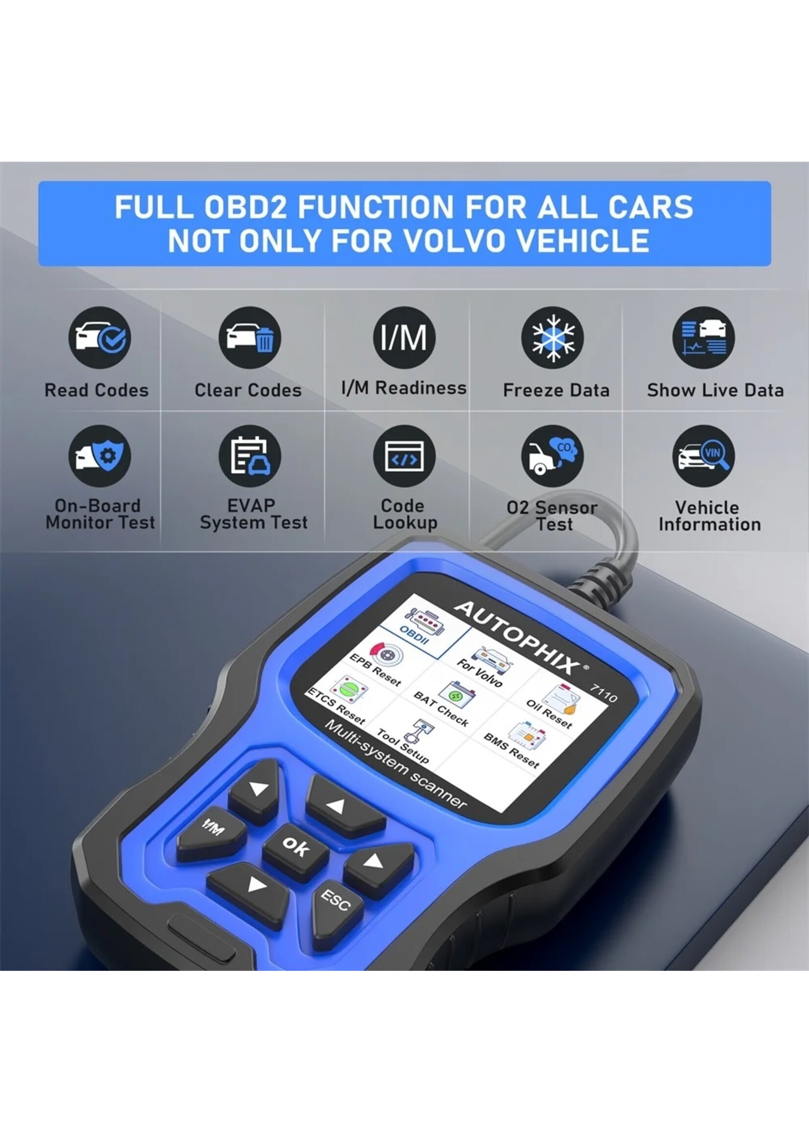 Autophix Autophix 7110 – Professionele Diagnosetool voor Volvo en Universele OBD2-Voertuigen