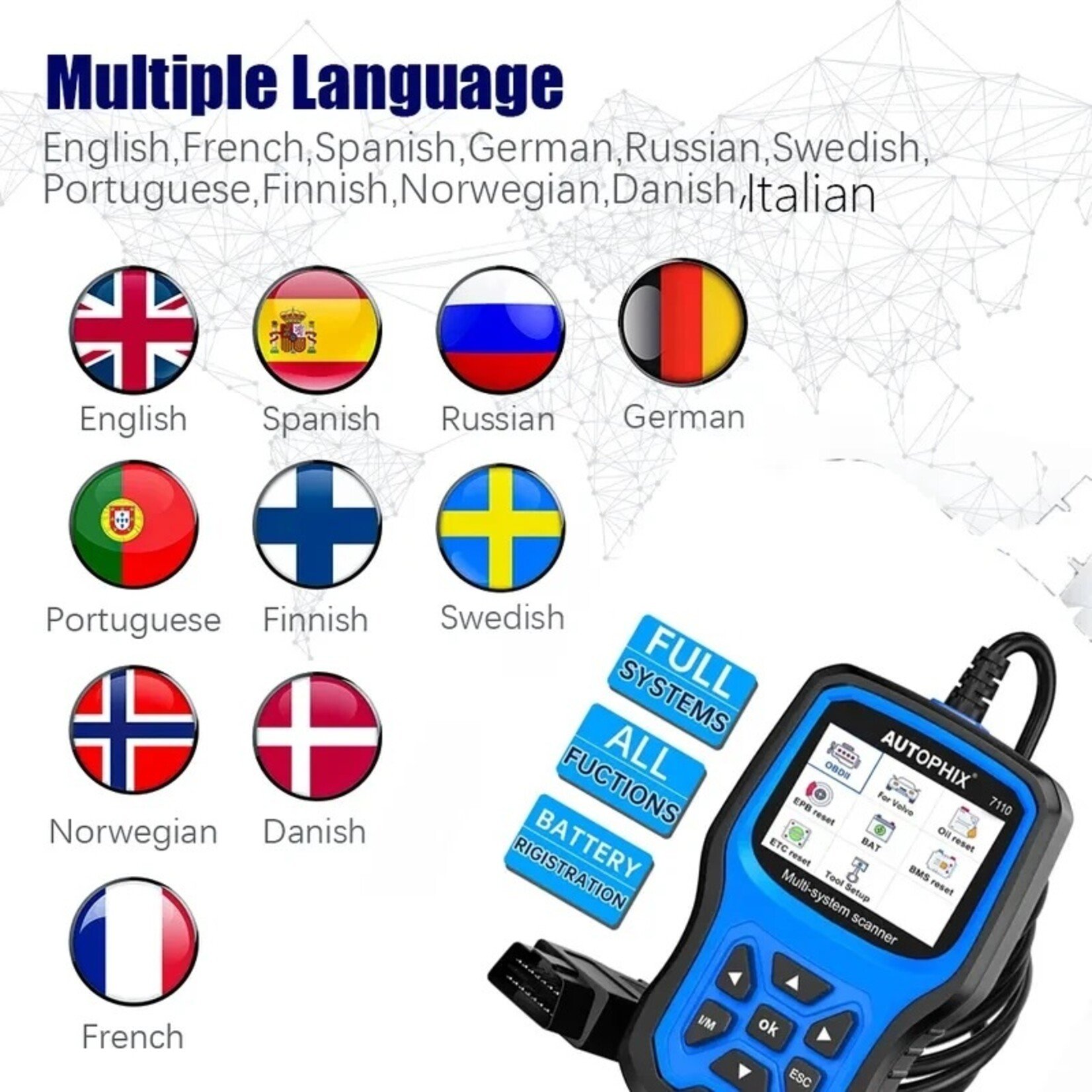 Autophix Autophix 7110 – Professionele Diagnosetool voor Volvo en Universele OBD2-Voertuigen