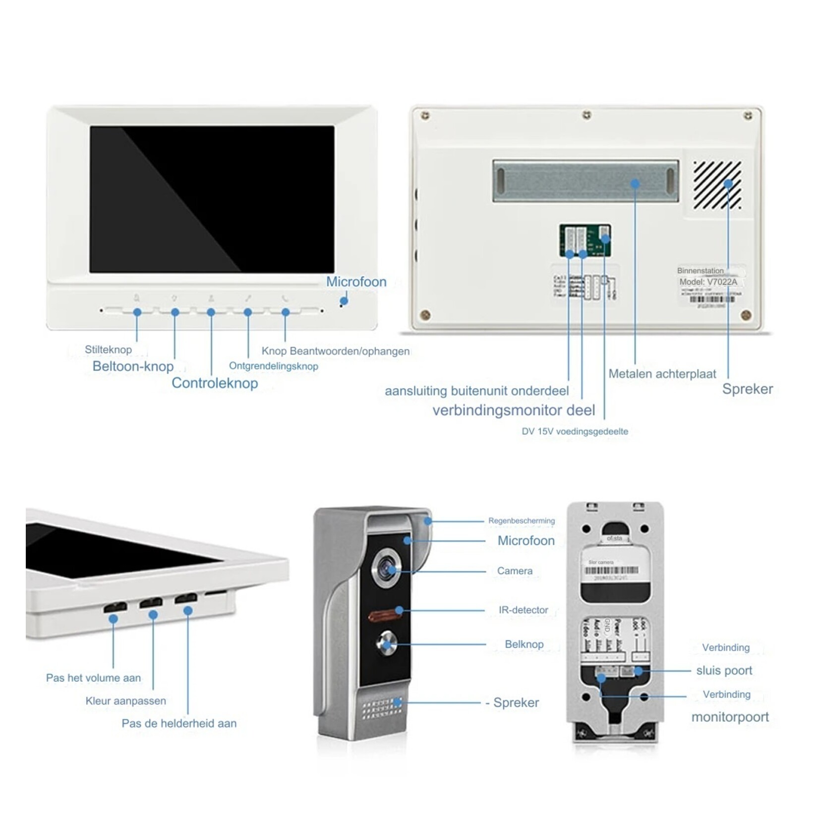 7 inch Visuele intercom deurbel