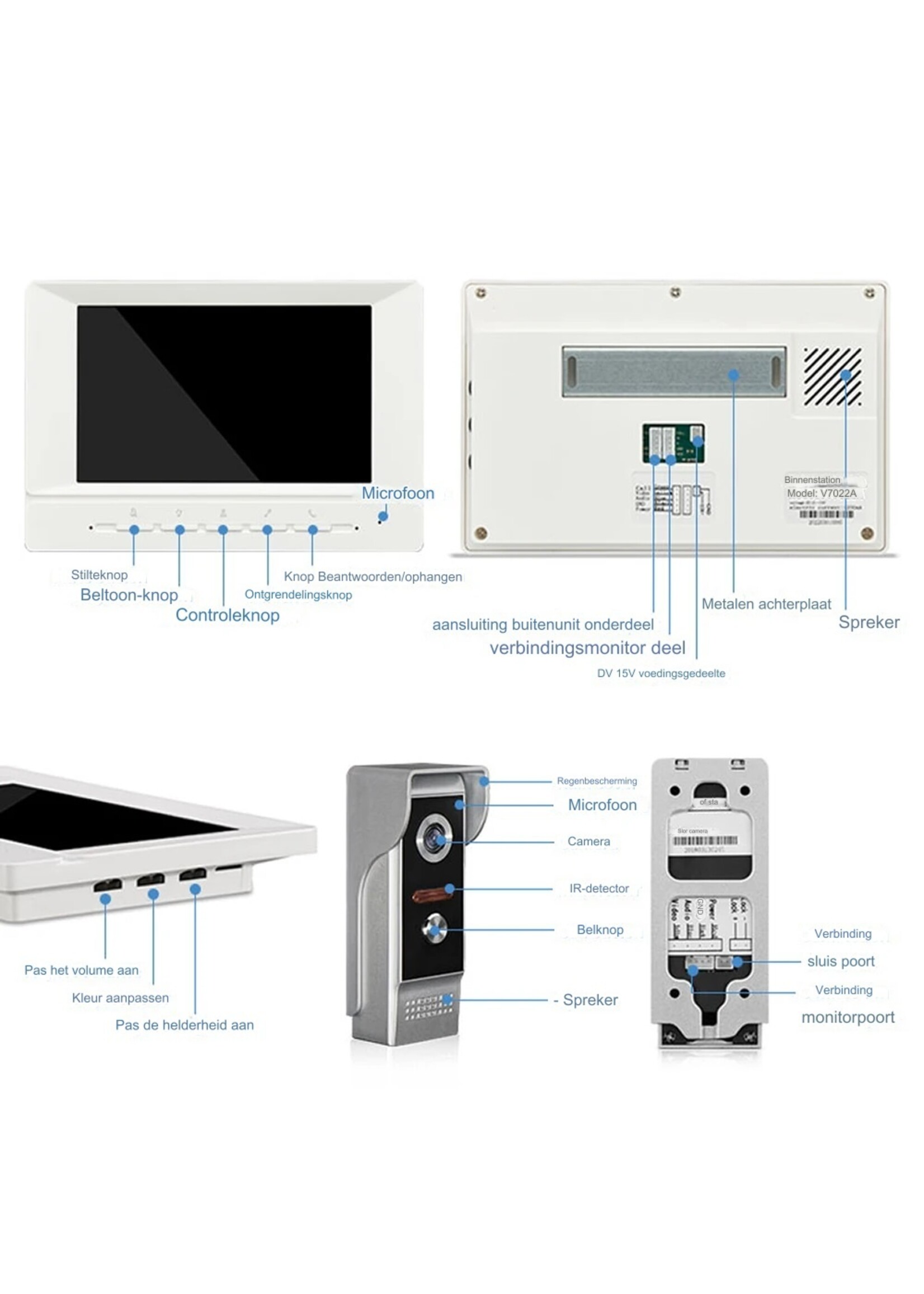 7 inch Visuele intercom deurbel