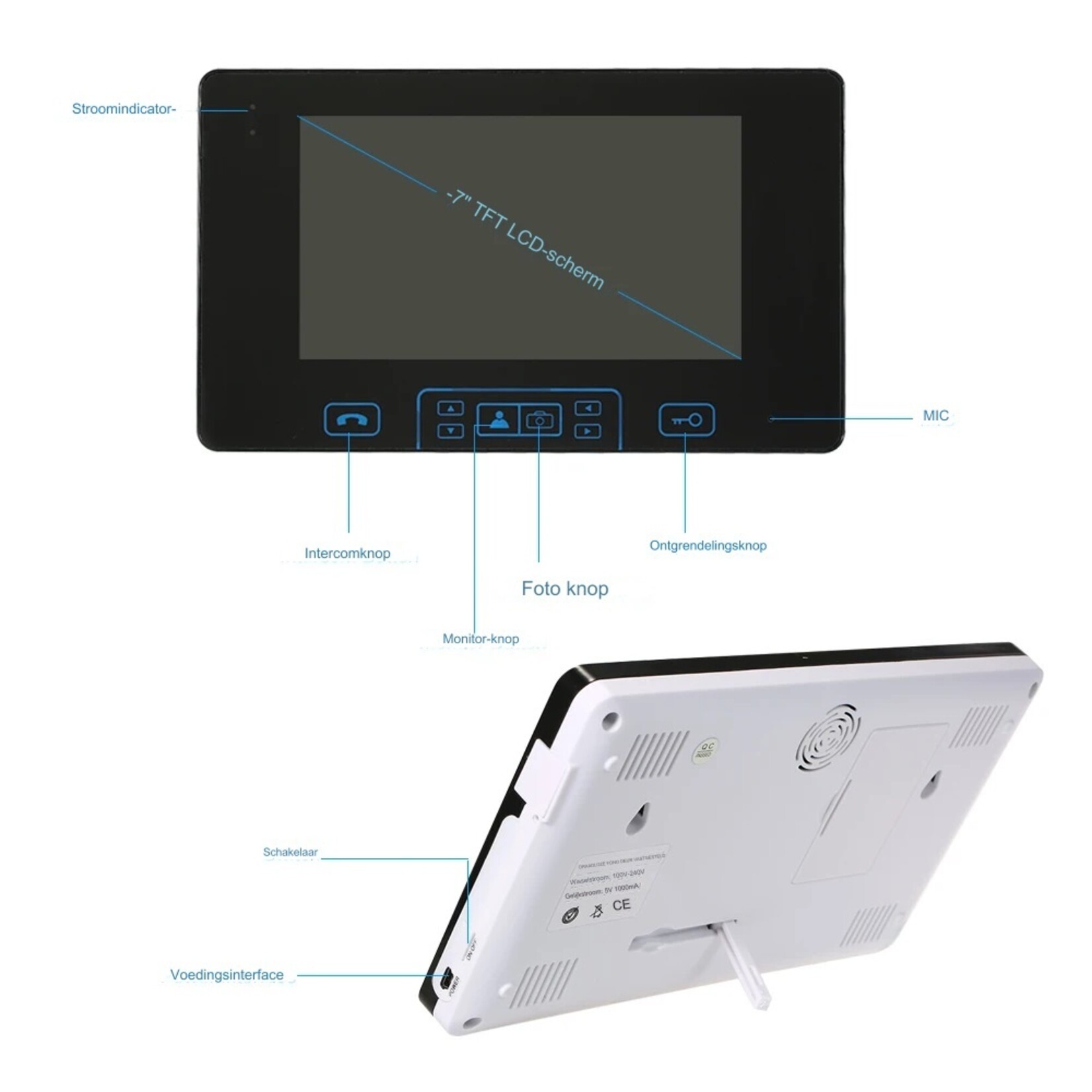 Anjielosmart 7 ''LCD    2.4GHz Draadloze Video-intercom