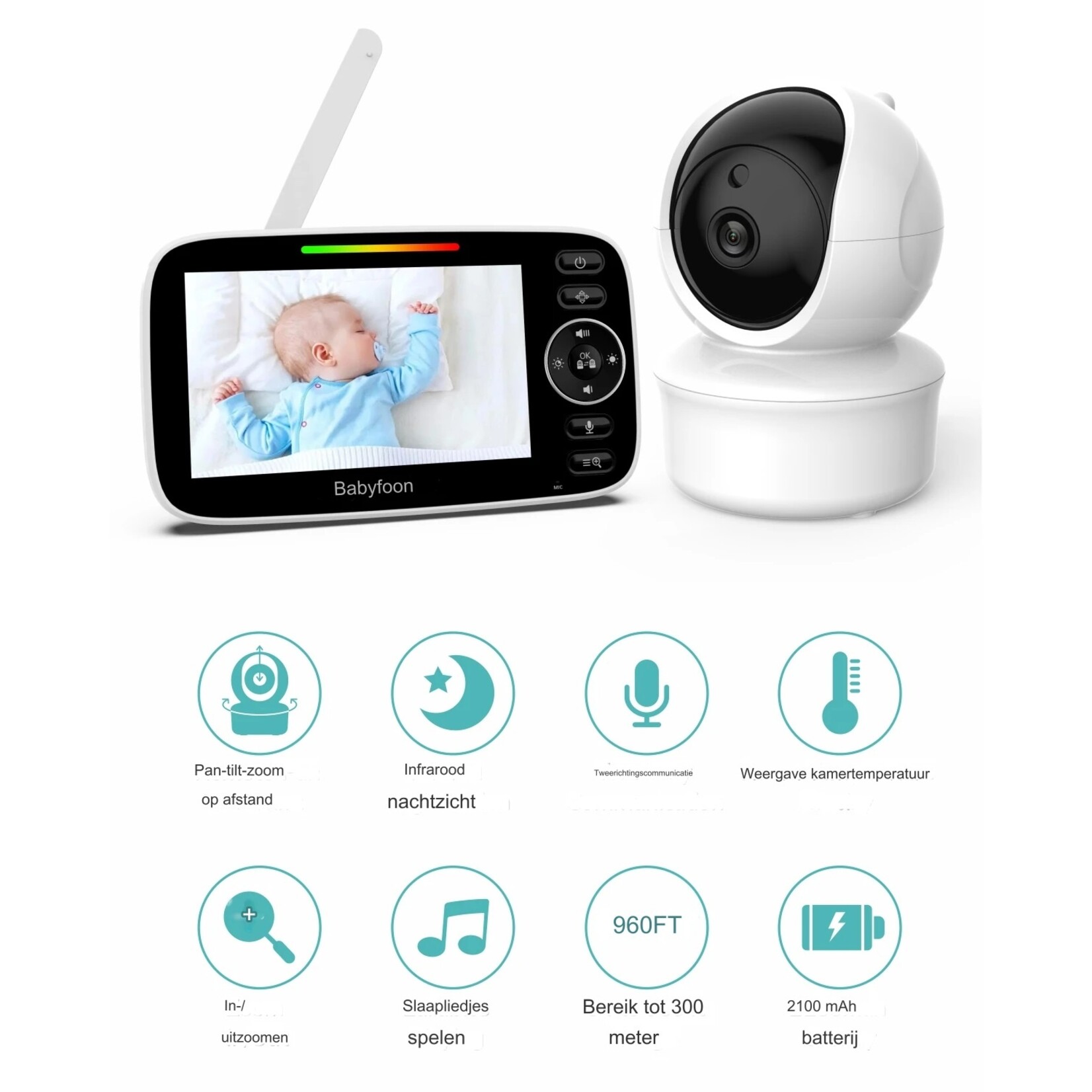 Babyfoon 4,3'' scherm Tweeweg audio-talk video