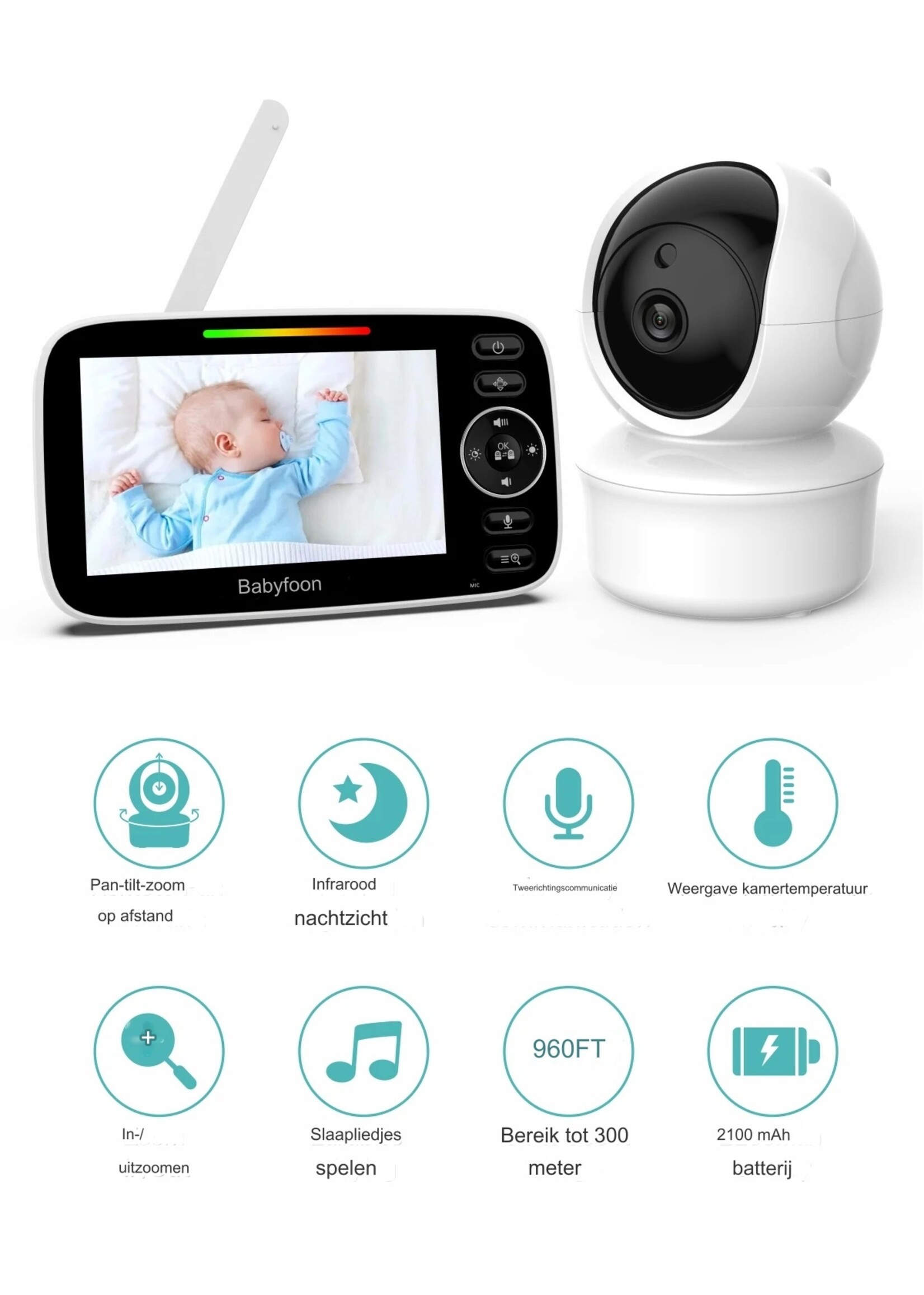 Babyfoon 4,3'' scherm Tweeweg audio-talk video