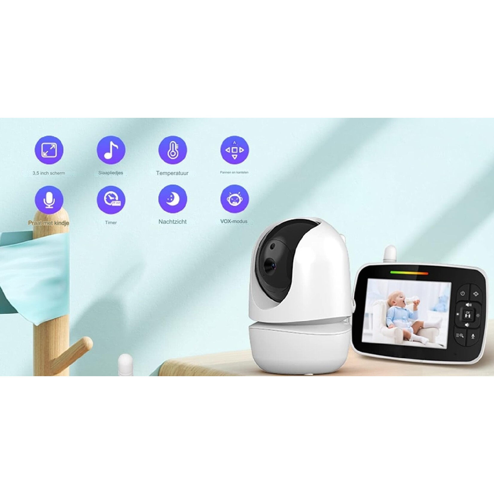 Babyfooncamera, 720P 3.2-inch Videobabyfoon met 2-weg Audio & Infrarood Nachtzicht & Temperatuurbewaking