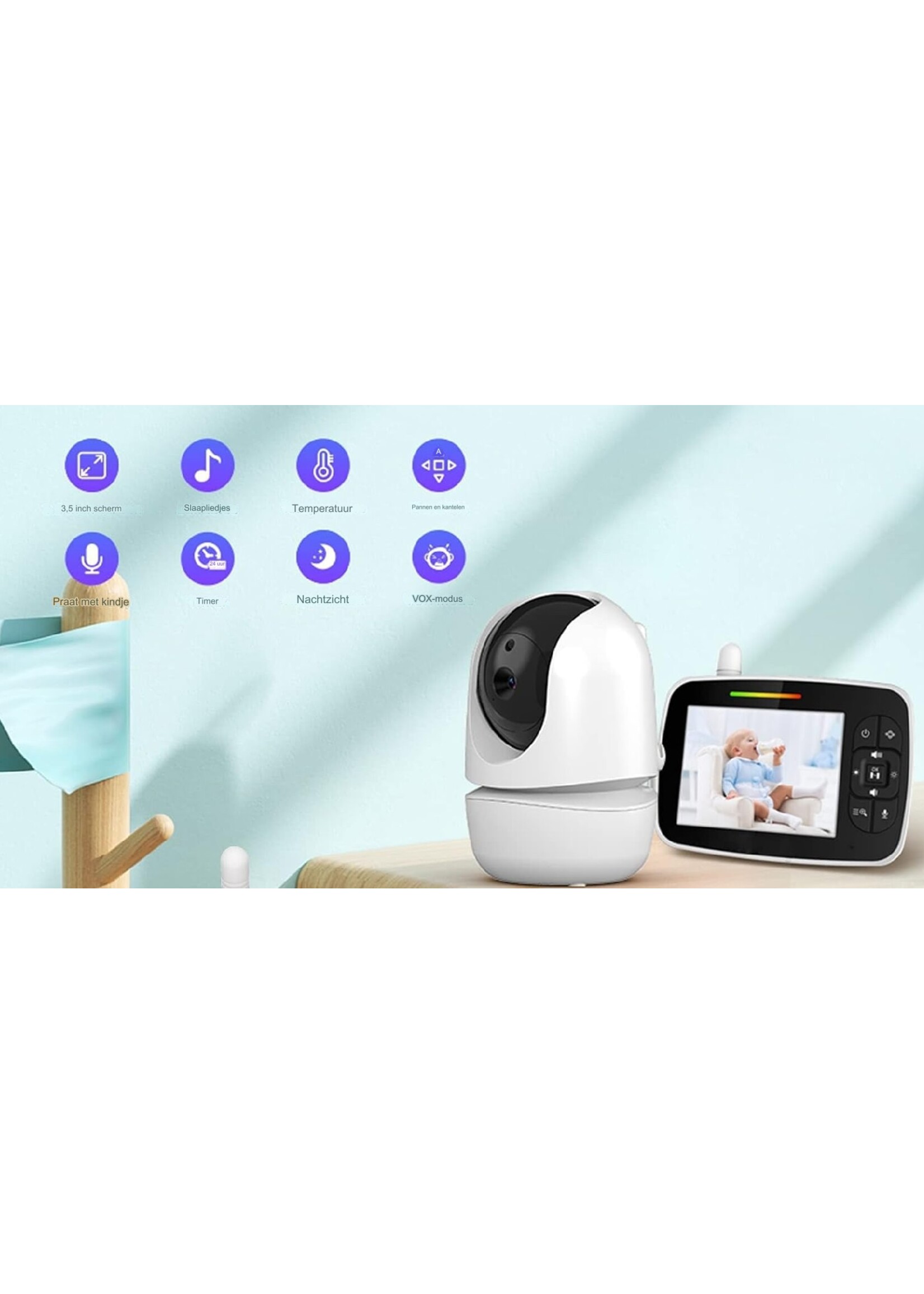 Babyfooncamera, 720P 3.2-inch Videobabyfoon met 2-weg Audio & Infrarood Nachtzicht & Temperatuurbewaking