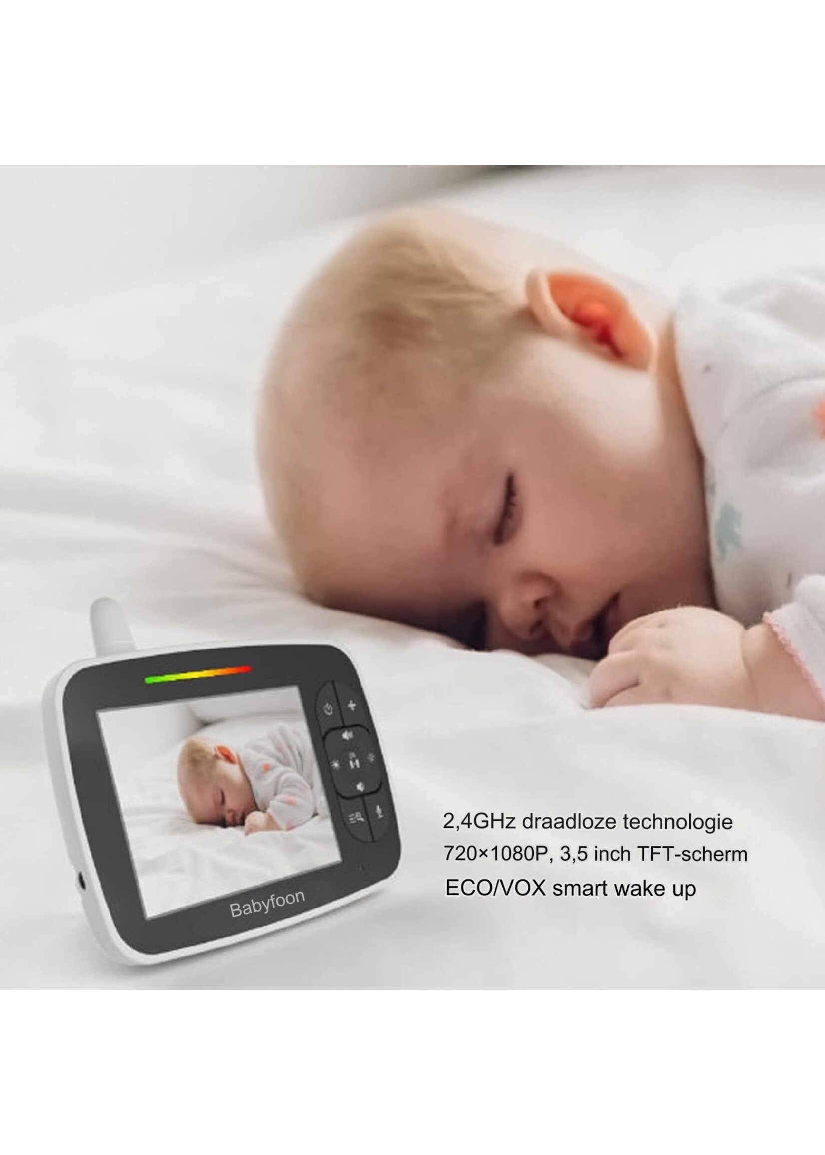 Babyfooncamera, 720P 3.2-inch Videobabyfoon met 2-weg Audio & Infrarood Nachtzicht & Temperatuurbewaking