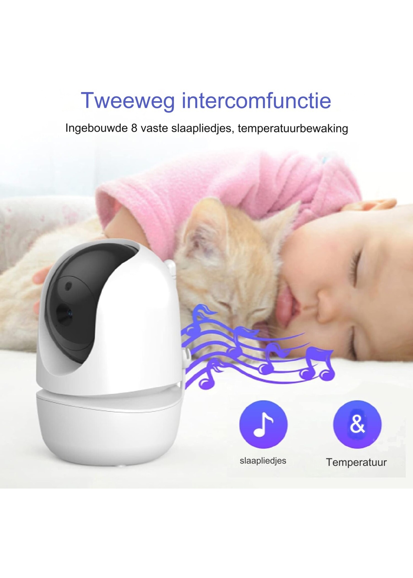 Babyfooncamera, 720P 3.2-inch Videobabyfoon met 2-weg Audio & Infrarood Nachtzicht & Temperatuurbewaking
