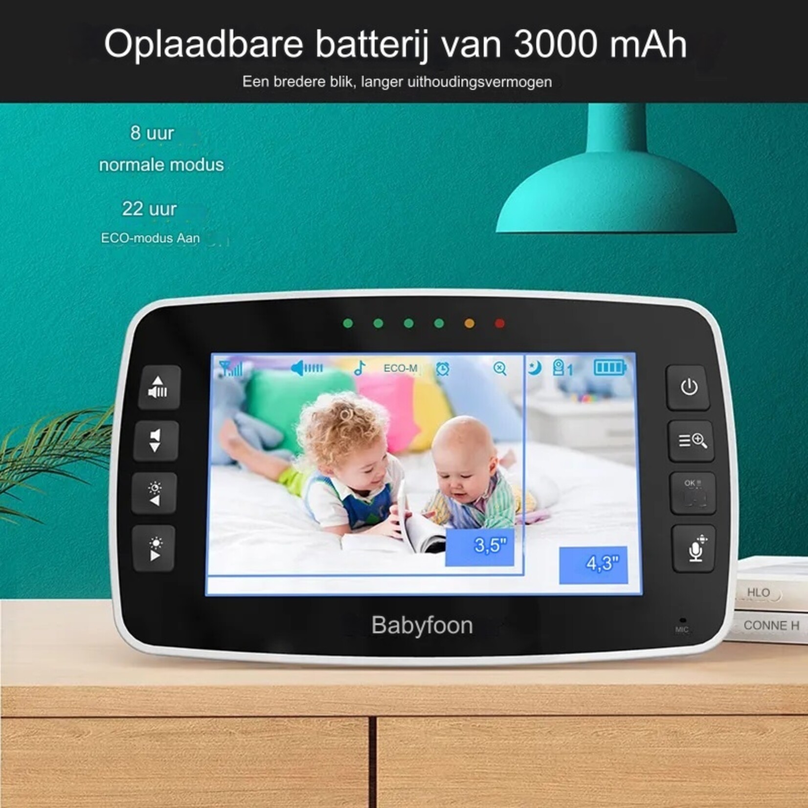 Babyfoon Bidirectionele audio Bewegingsdetectie Slimme video-babyfoon 4,3 inch