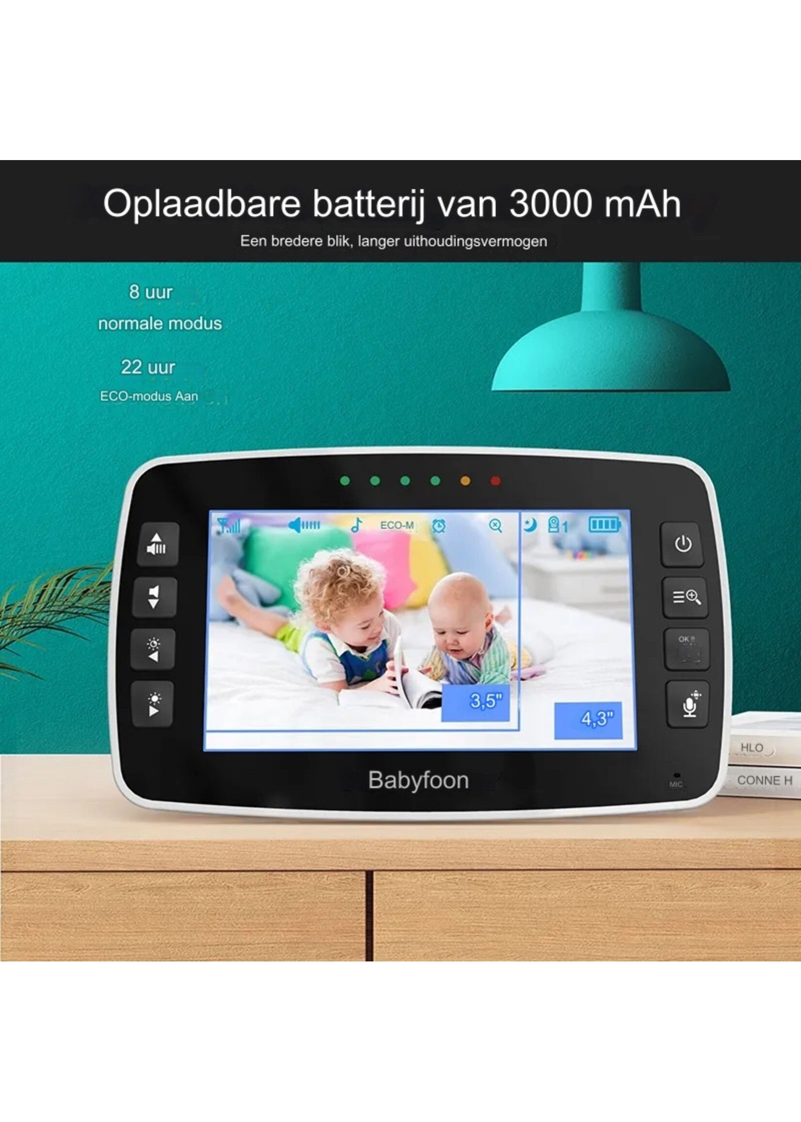 Babyfoon Bidirectionele audio Bewegingsdetectie Slimme video-babyfoon 4,3 inch