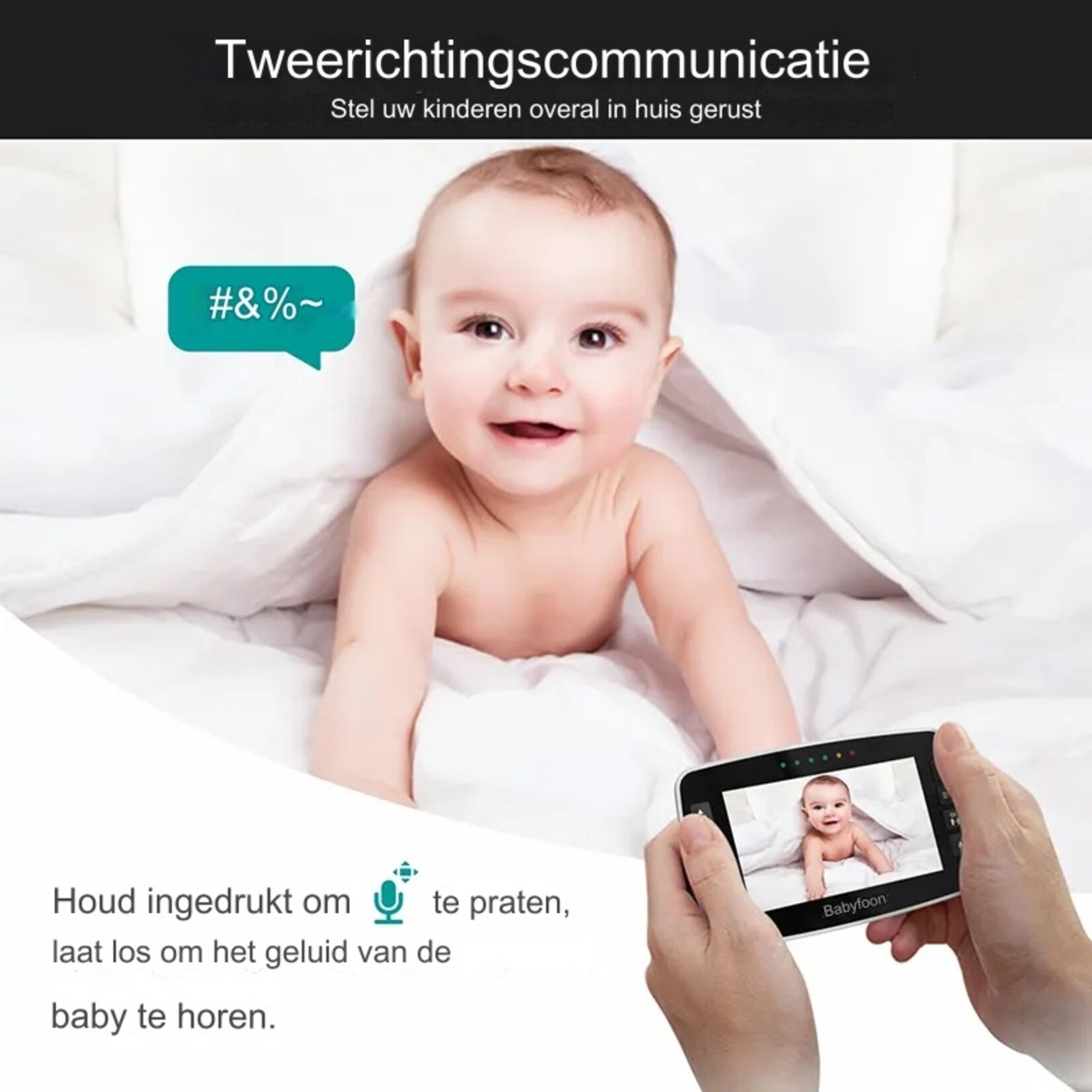 Babyfoon Bidirectionele audio Bewegingsdetectie Slimme video-babyfoon 4,3 inch