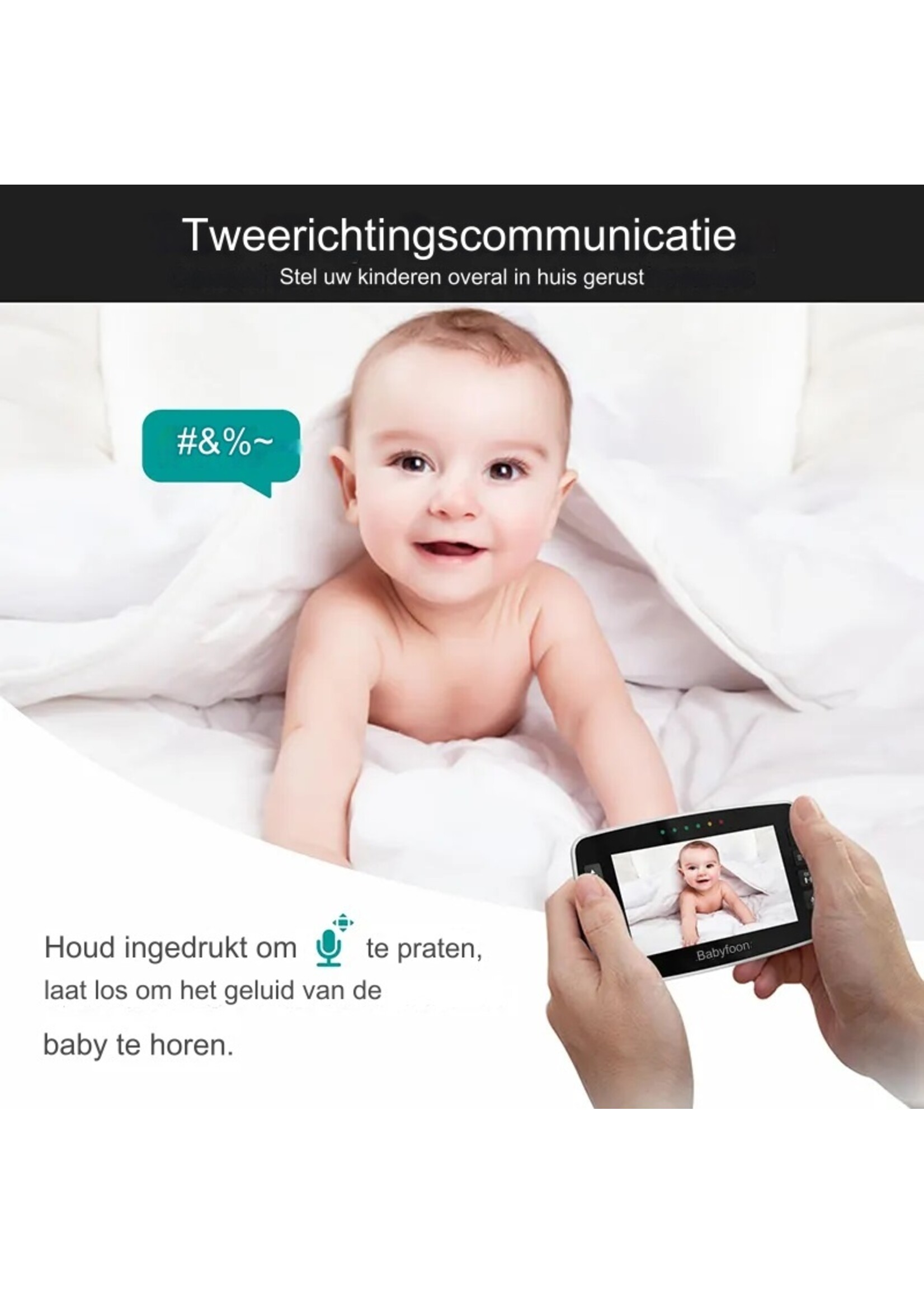 Babyfoon Bidirectionele audio Bewegingsdetectie Slimme video-babyfoon 4,3 inch
