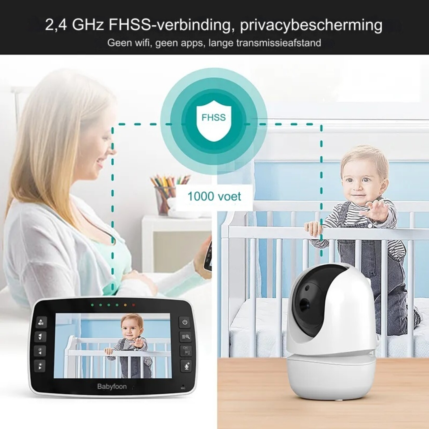 Babyfoon Bidirectionele audio Bewegingsdetectie Slimme video-babyfoon 4,3 inch