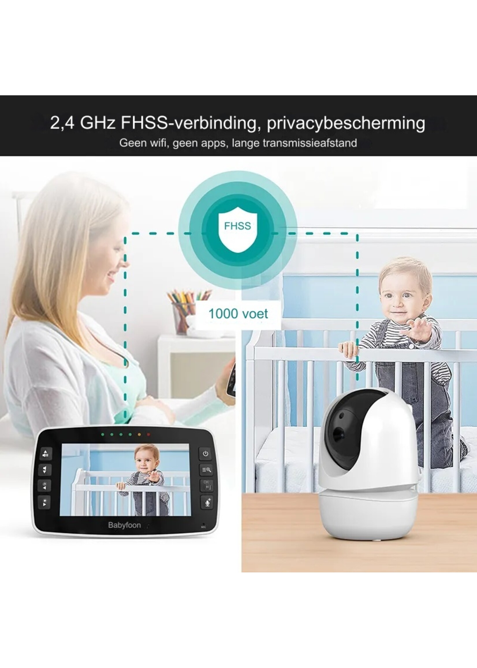 Babyfoon Bidirectionele audio Bewegingsdetectie Slimme video-babyfoon 4,3 inch