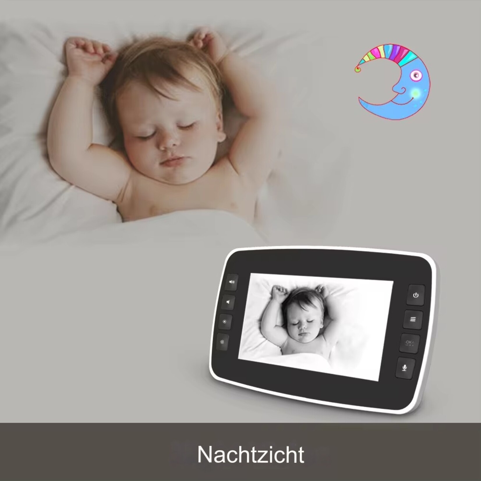 Babyfoon Bidirectionele audio Bewegingsdetectie Slimme video-babyfoon 4,3 inch