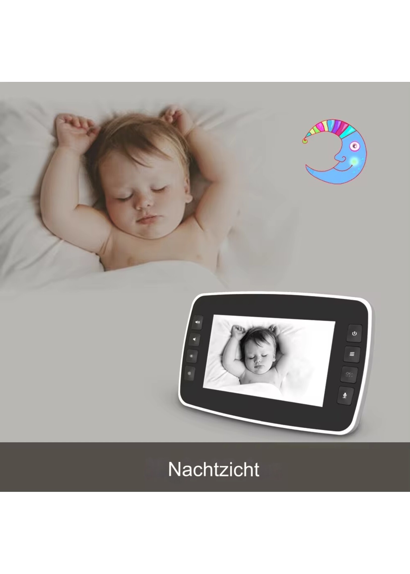 Babyfoon Bidirectionele audio Bewegingsdetectie Slimme video-babyfoon 4,3 inch