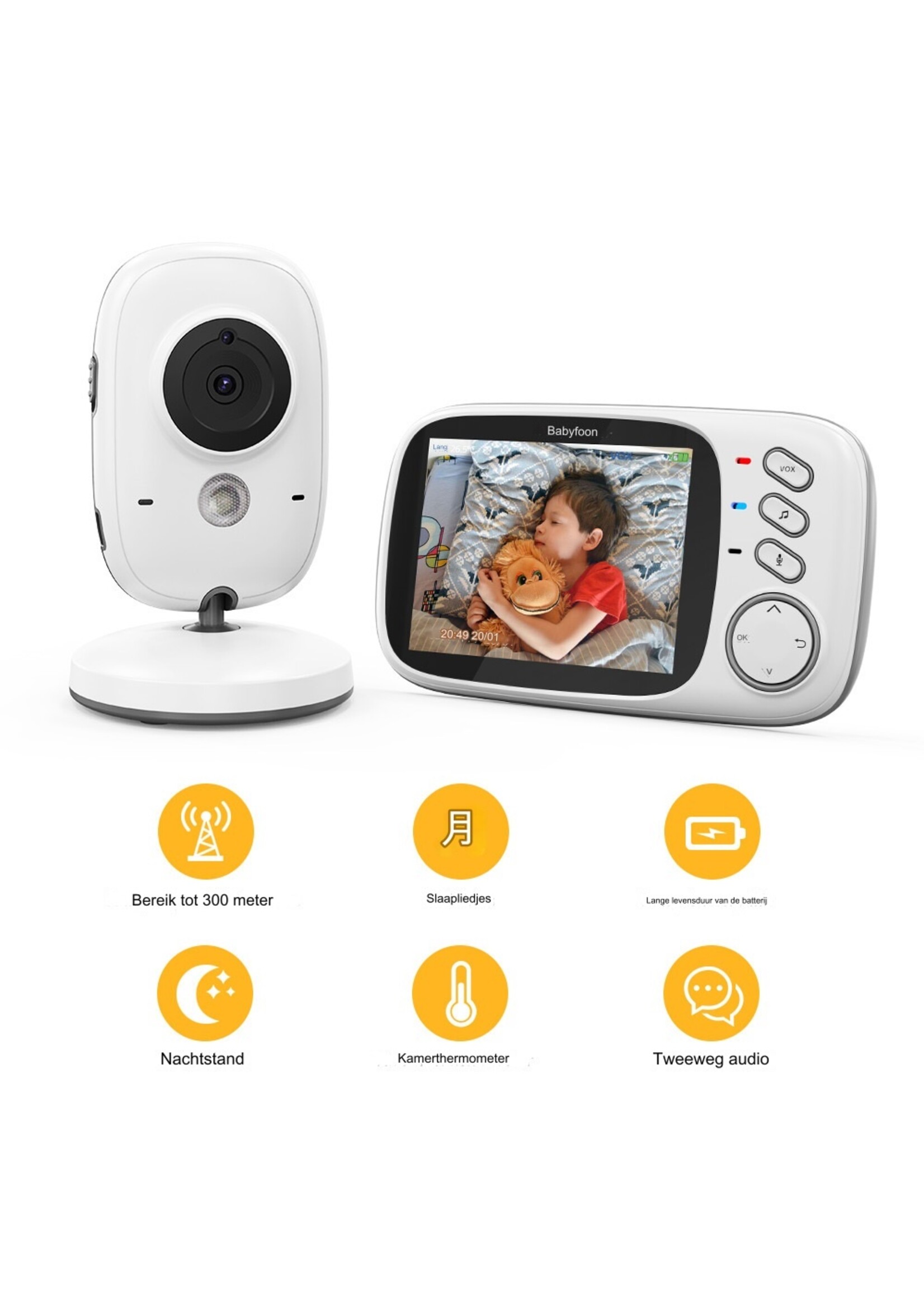 Video Babyfoon 2.4G Draadloos met 3,2 inch LCD 2 Weg Audio Talk