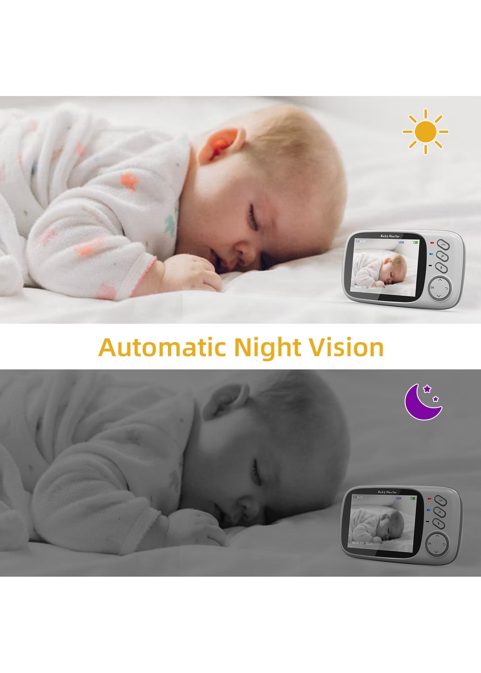 Video Babyfoon 2.4G Draadloos met 3,2 inch LCD 2 Weg Audio Talk