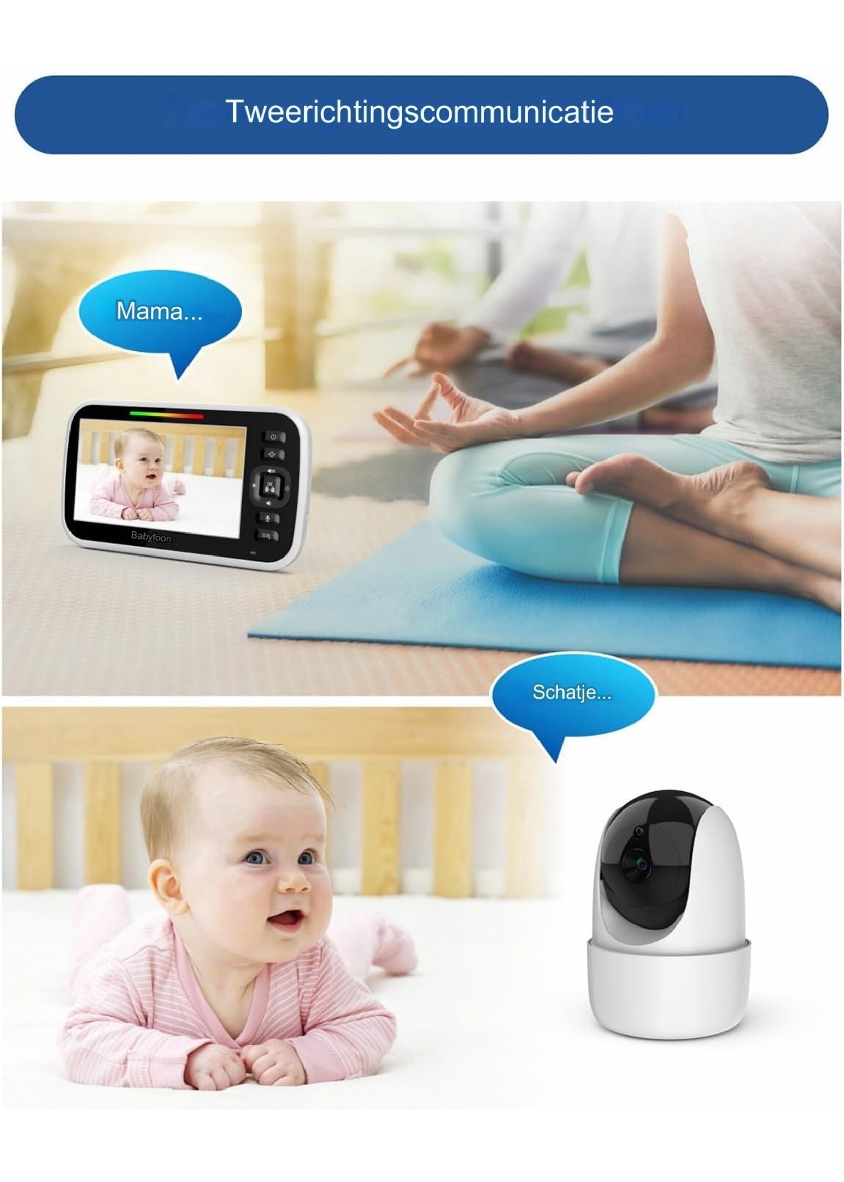 Babyfoon met camera en audio 5 inch scherm