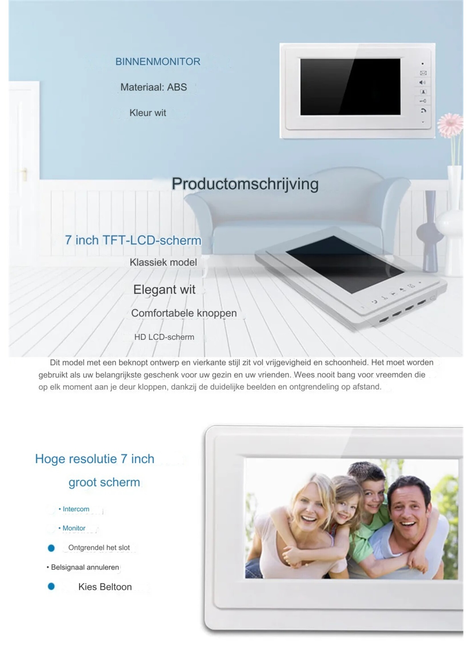 Visuele Intercom Deurbel 7 ''TFT LCD