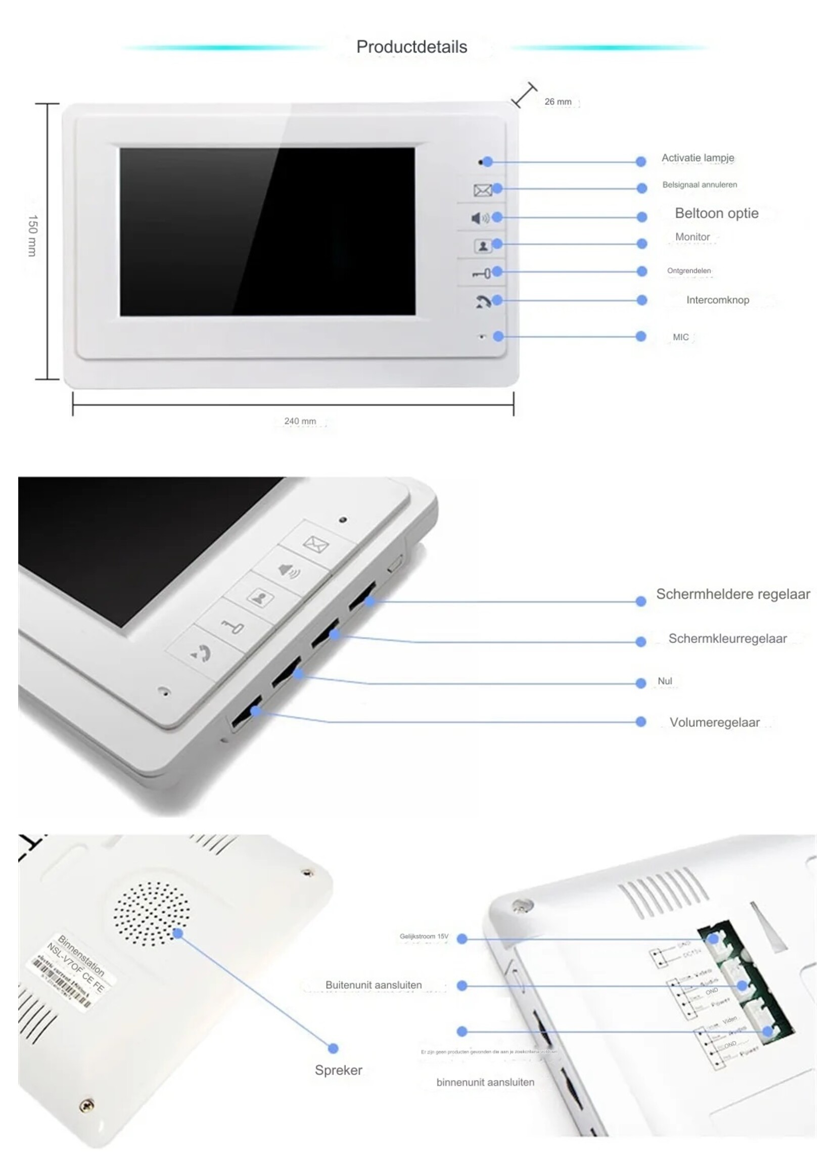 Visuele Intercom Deurbel 7 ''TFT LCD