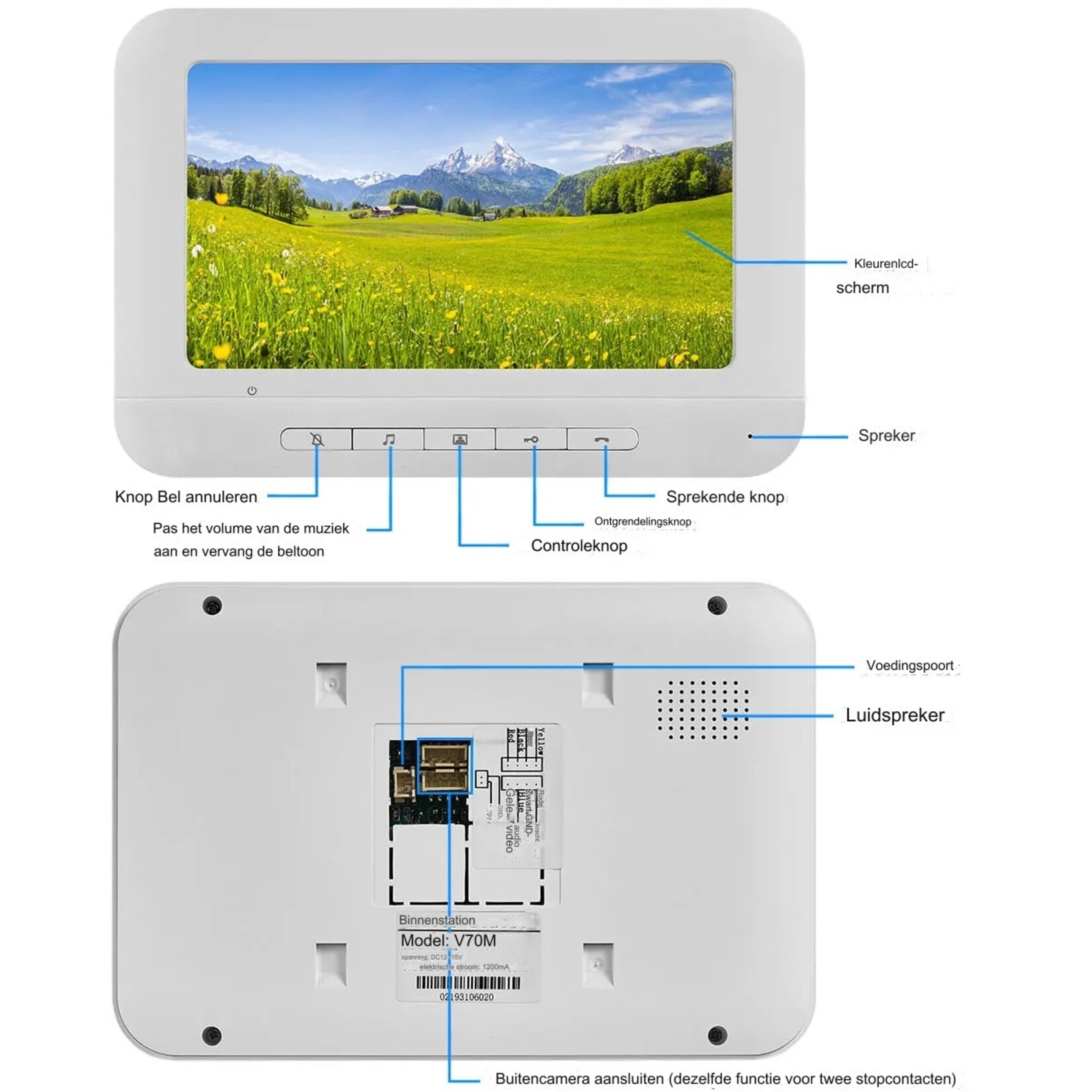 7''Inch videodeurbel-intercomsysteem