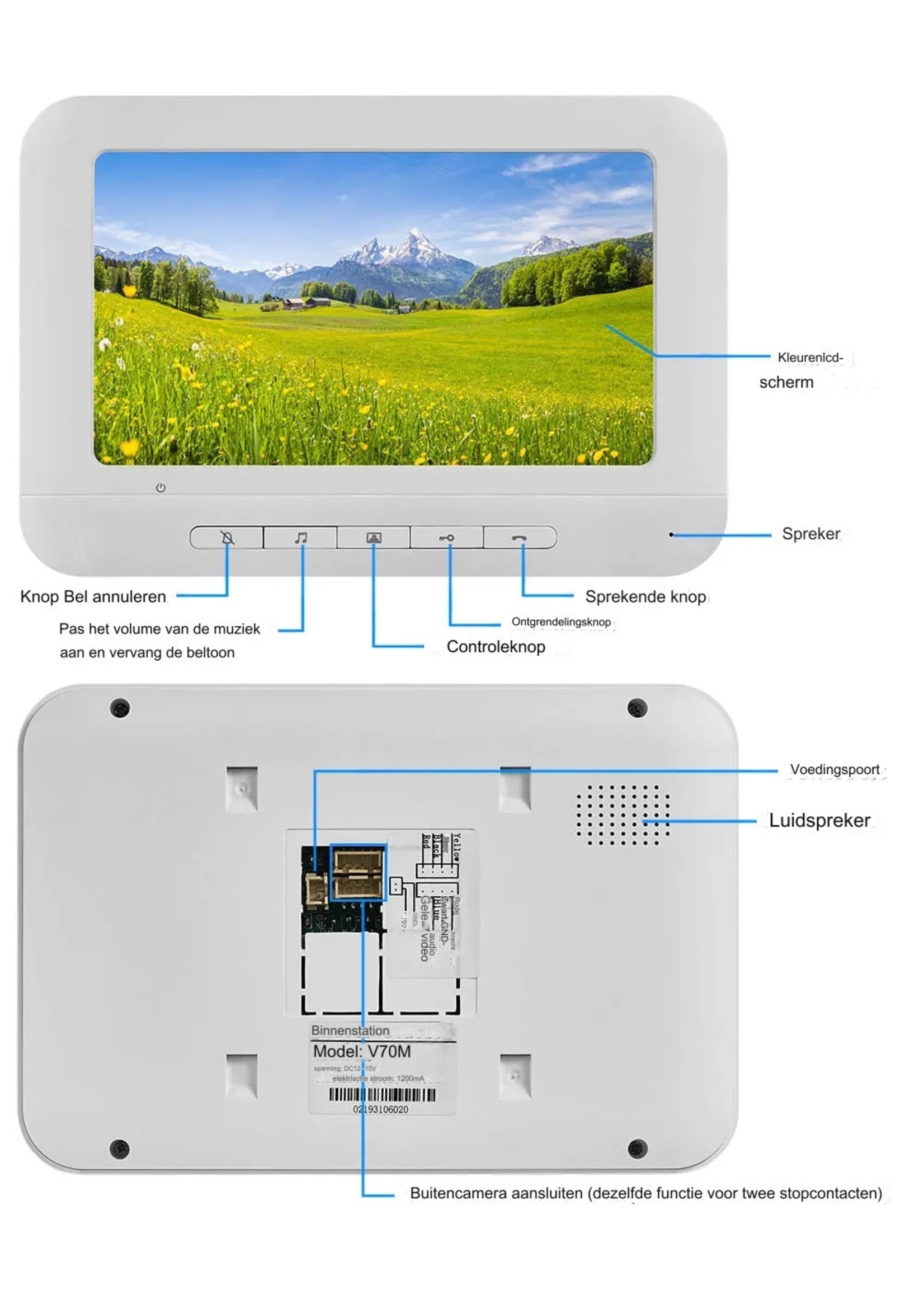7''Inch videodeurbel-intercomsysteem