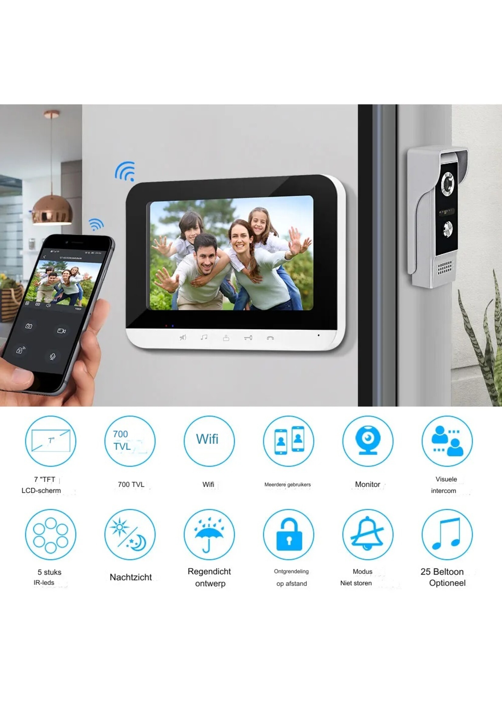 2.4G WIFI IP Video-intercomsysteem 7 "Deurbeltelefoon