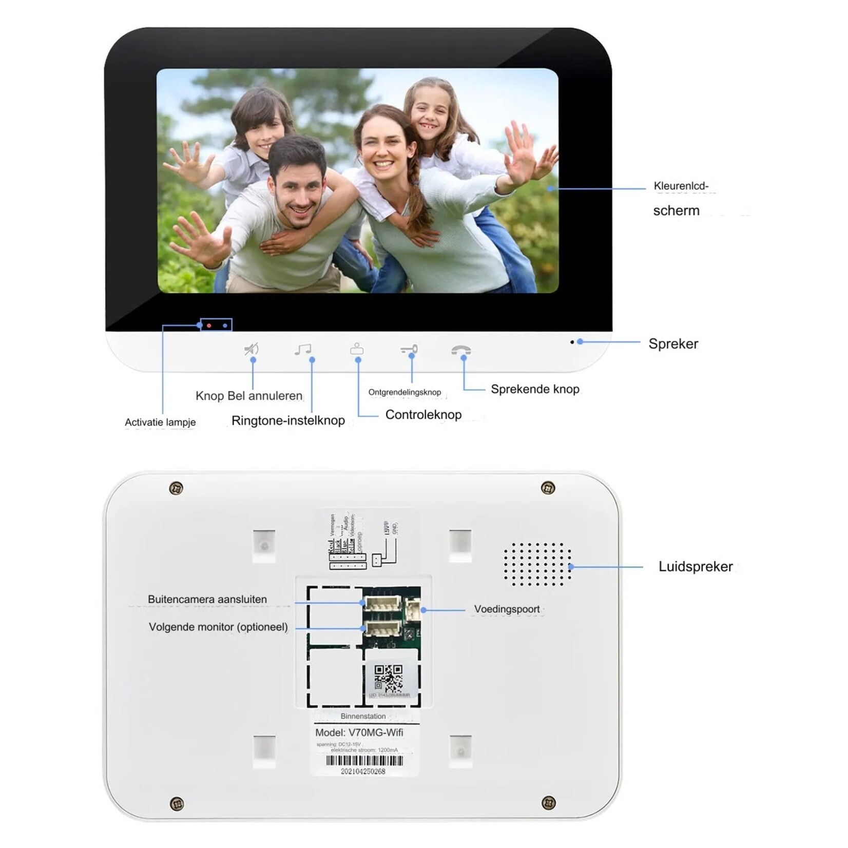 2.4G WIFI IP Video-intercomsysteem 7 "Deurbeltelefoon