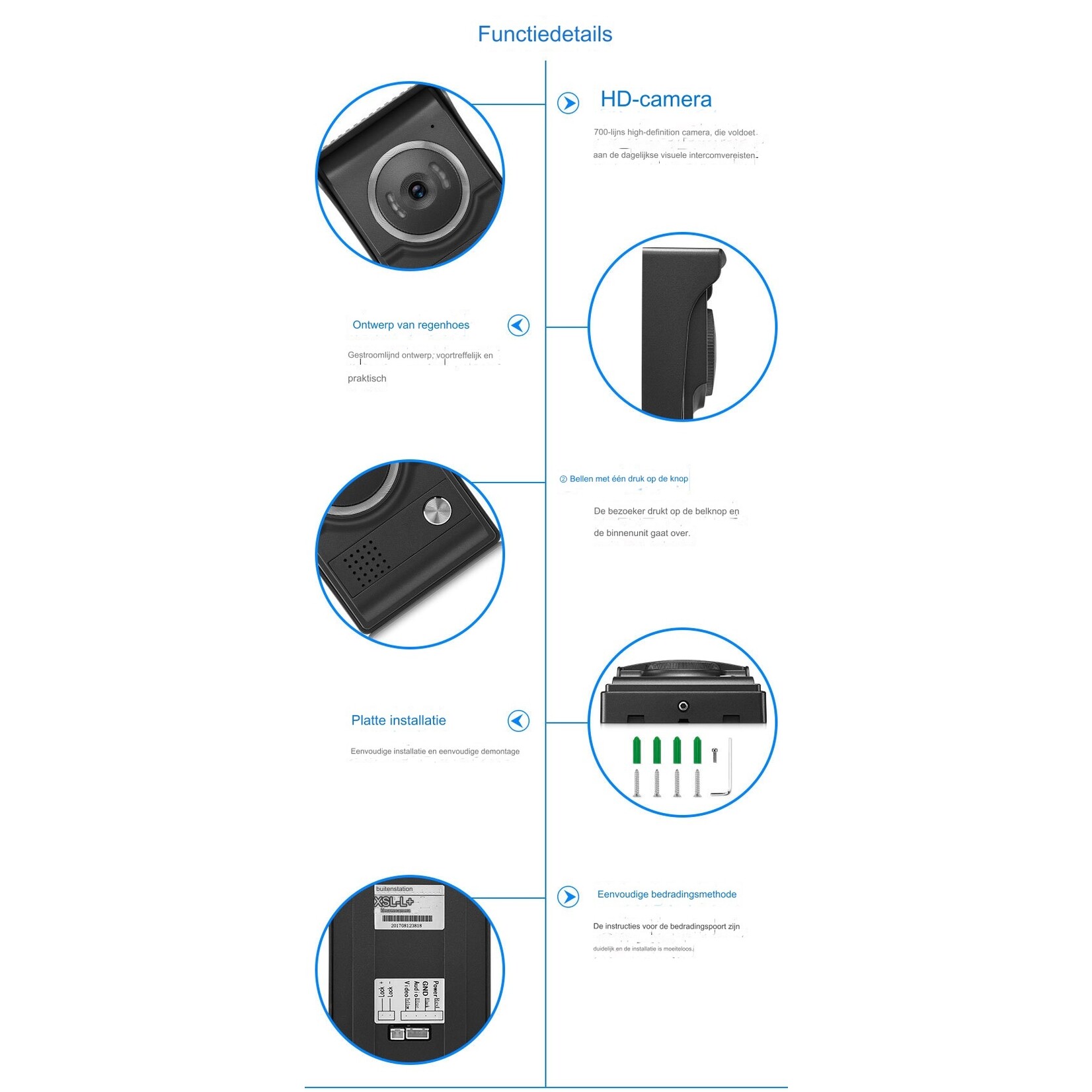 9 "Bekabeld video-deurtelefoon-intercomsysteem