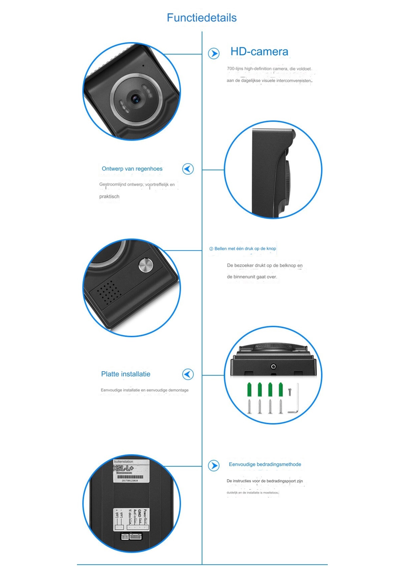 9 "Bekabeld video-deurtelefoon-intercomsysteem