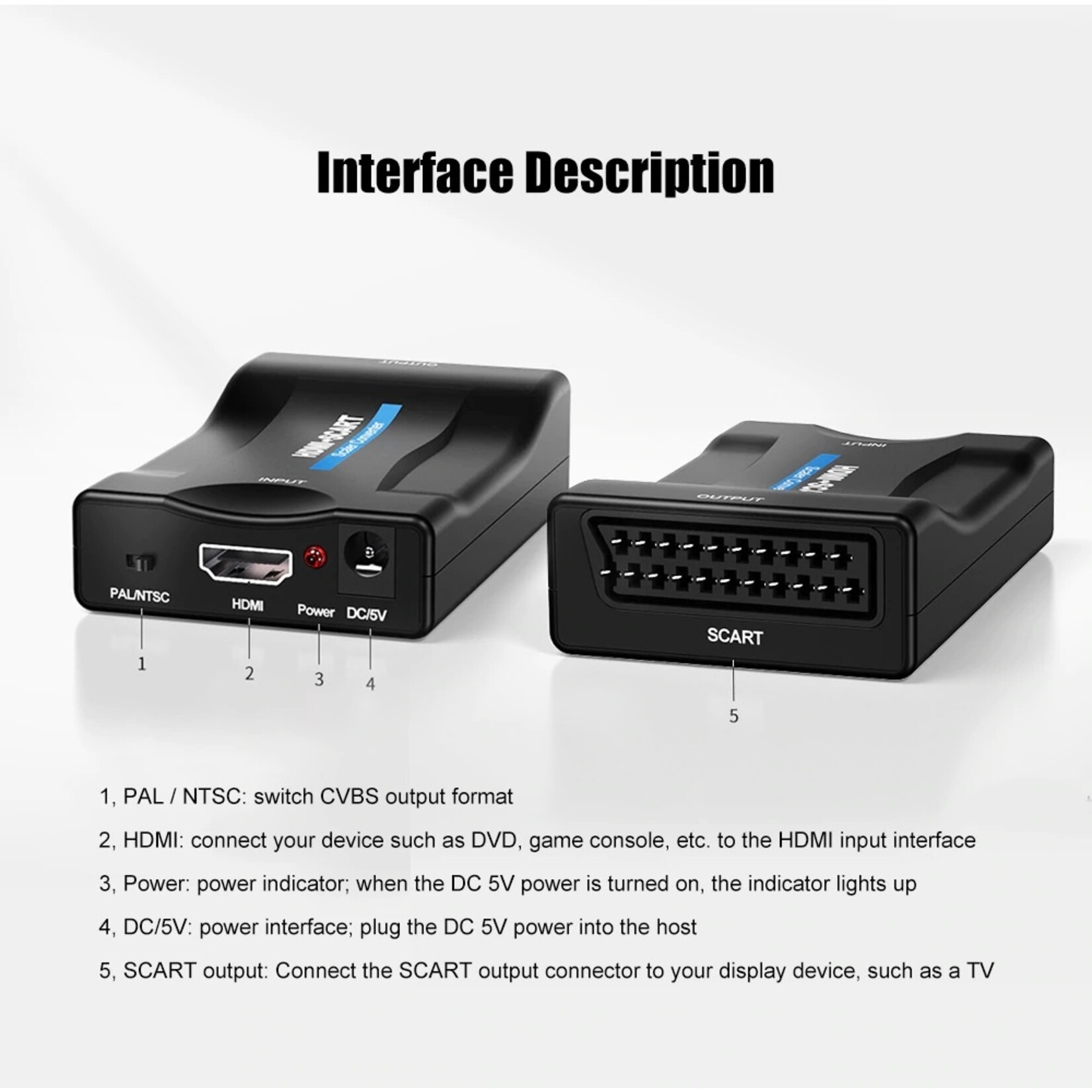 1080P HDMI naar SCART Video Audio Upscale Converter Adapter Plug en Play met USB-kabel voor Smartphone HD TV DVD