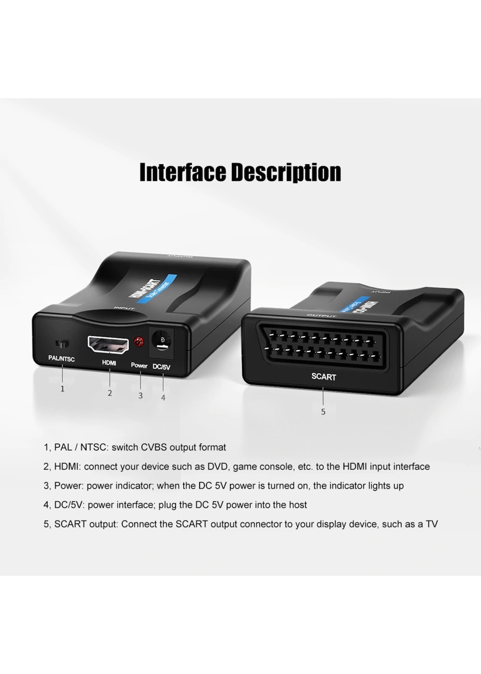 1080P HDMI naar SCART Video Audio Upscale Converter Adapter Plug en Play met USB-kabel voor Smartphone HD TV DVD