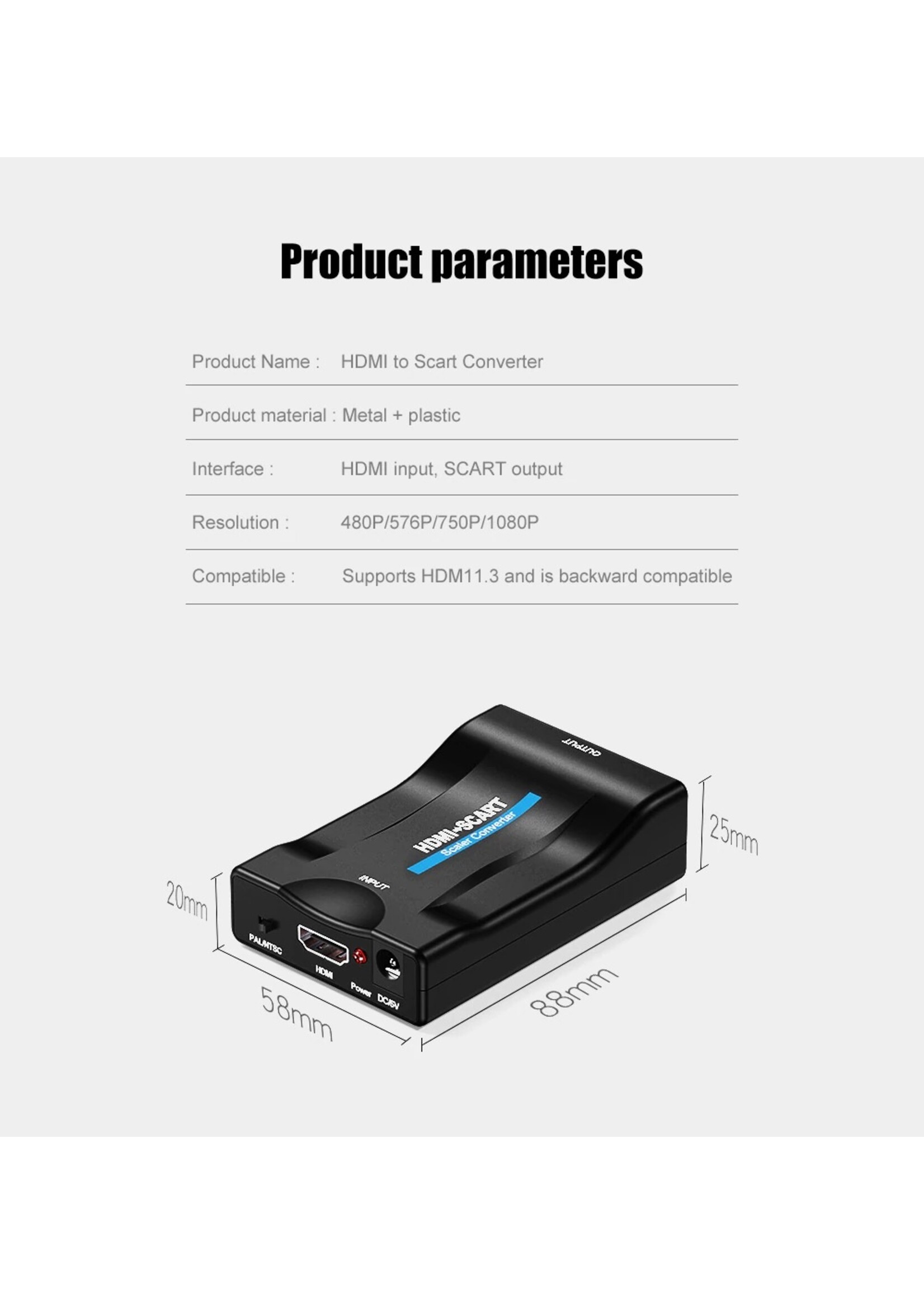 1080P HDMI naar SCART Video Audio Upscale Converter Adapter Plug en Play met USB-kabel voor Smartphone HD TV DVD