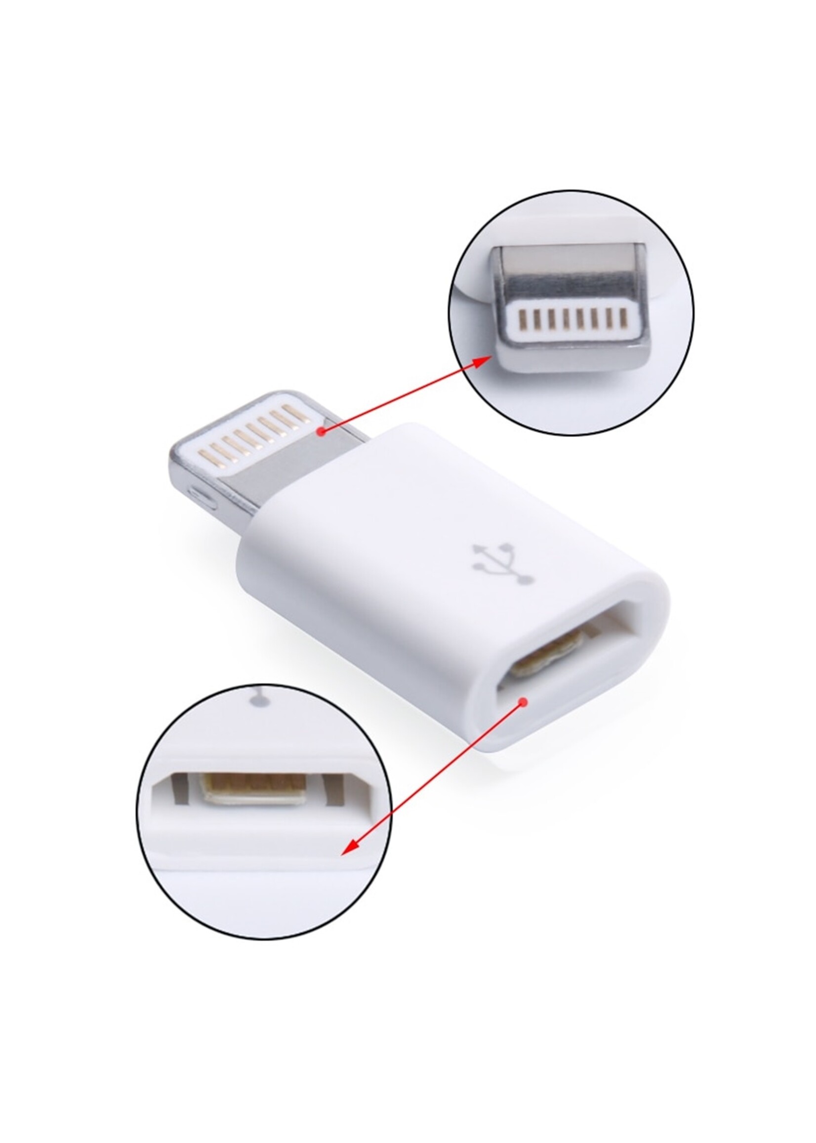 8-polige Lightning-connector naar Micro USB-adapter voor Apple iPhone – Kleur: Zwart
