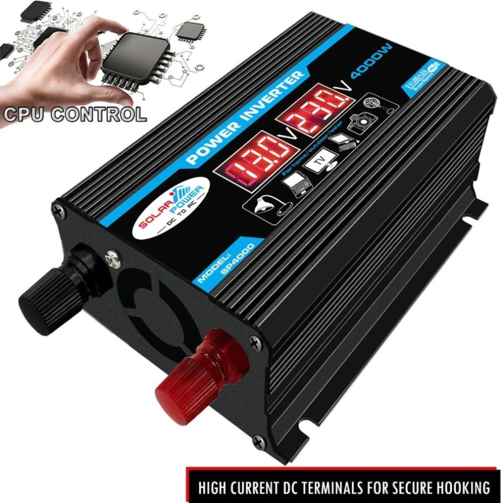 4000W (2000W continu) DC 12V naar AC 230V met USB Stroom Inverter Converter