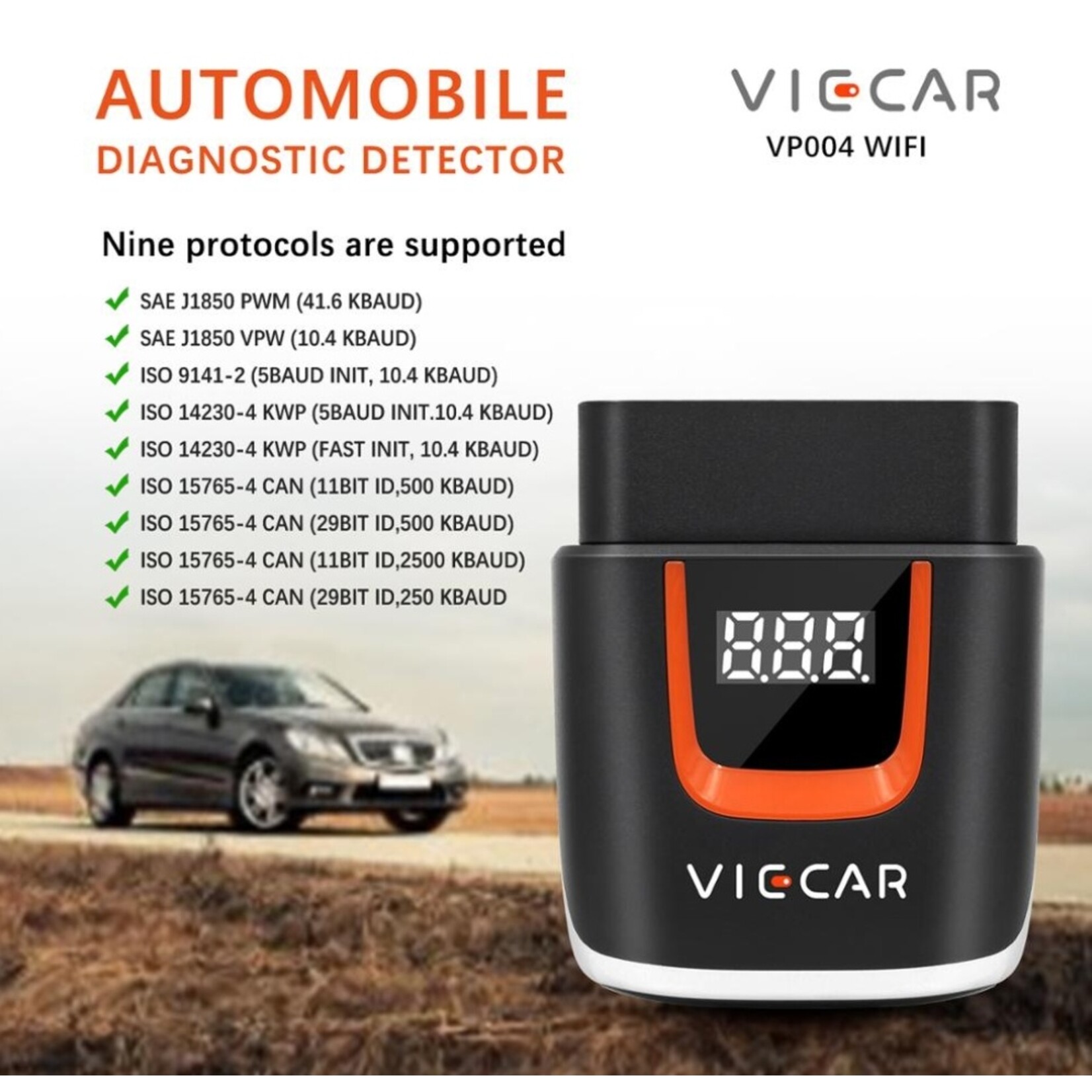 Viecar Viecar VP004 ELM327 V2.2 – WiFi & USB Type-C OBD2 Auto Diagnosetool