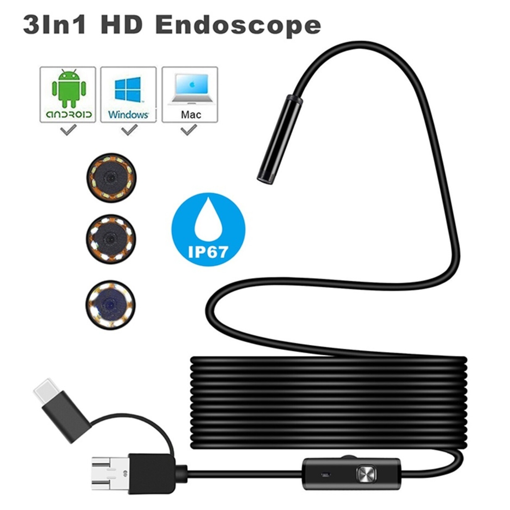 3 in 1 Type C Endoscoop 8mm camera diameter