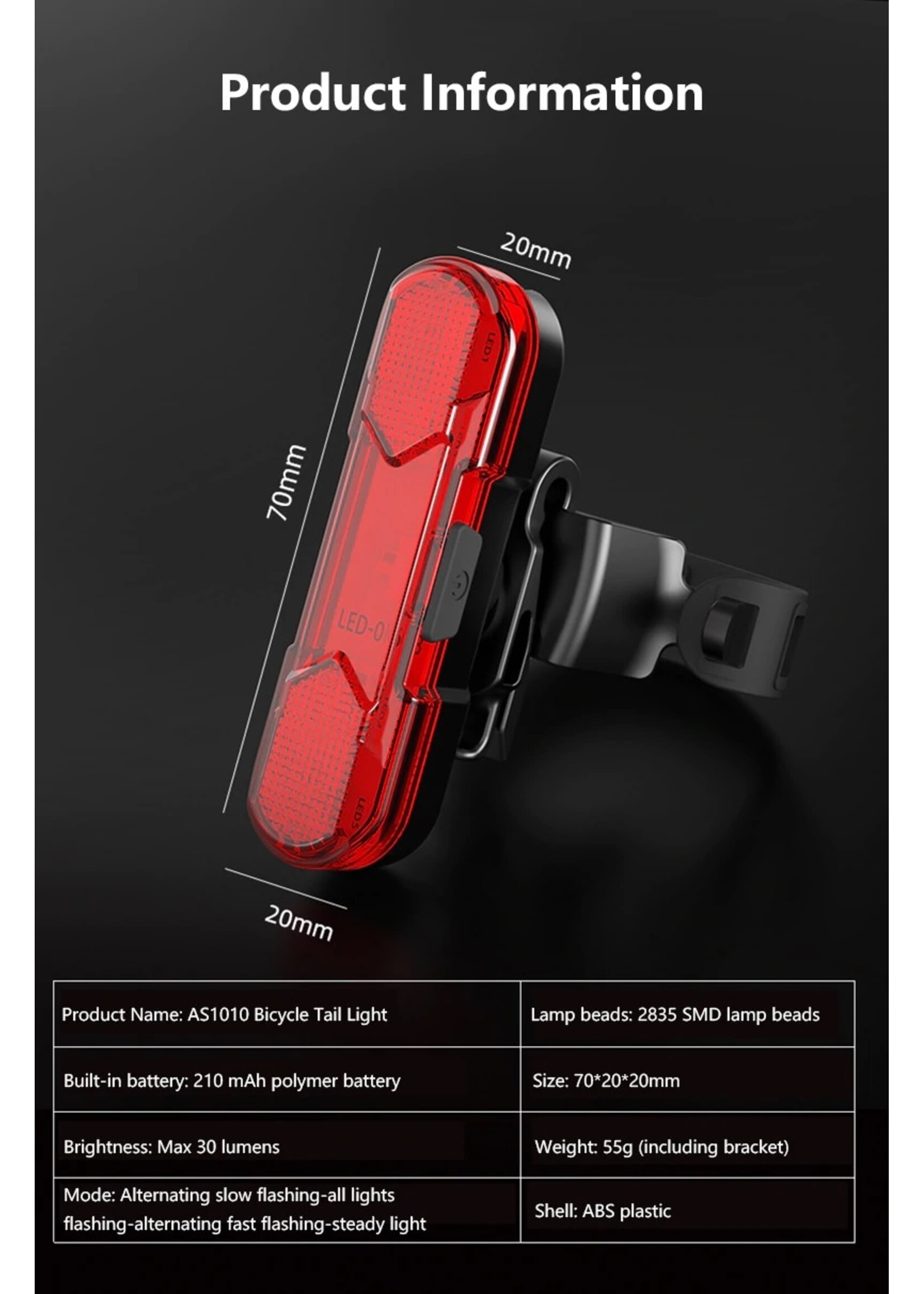 Fietsverlichting - USB Opladen - LED Waarschuwingslichten  Voorlicht of Achterlicht