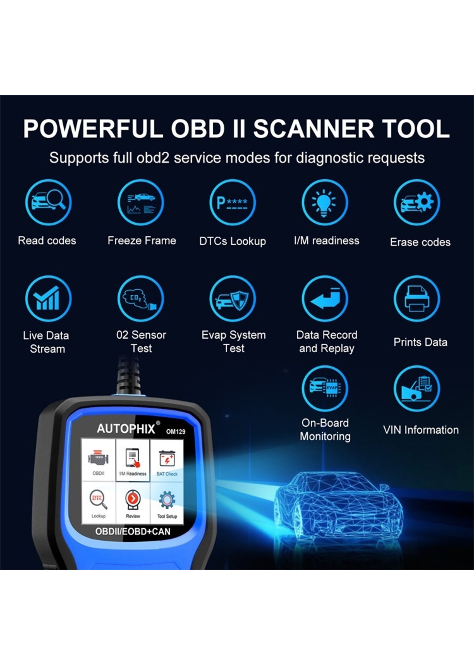 Autophix Autophix OM129 – Verbeterde OBD2-scanner met batterijdiagnose