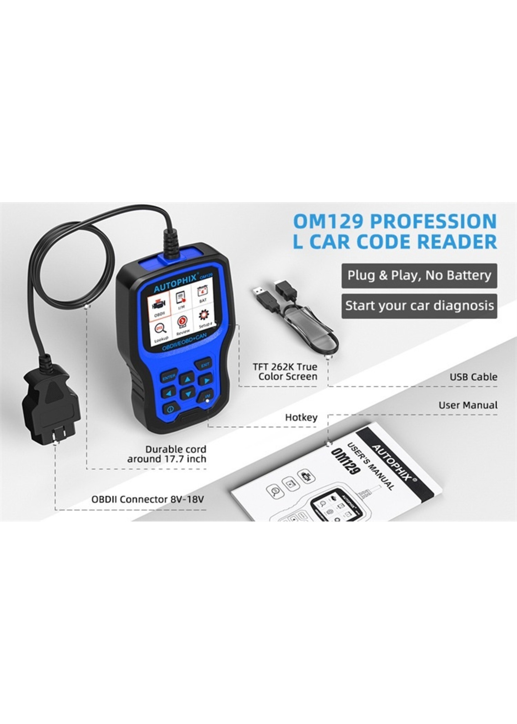 Autophix Autophix OM129 – Verbeterde OBD2-scanner met batterijdiagnose